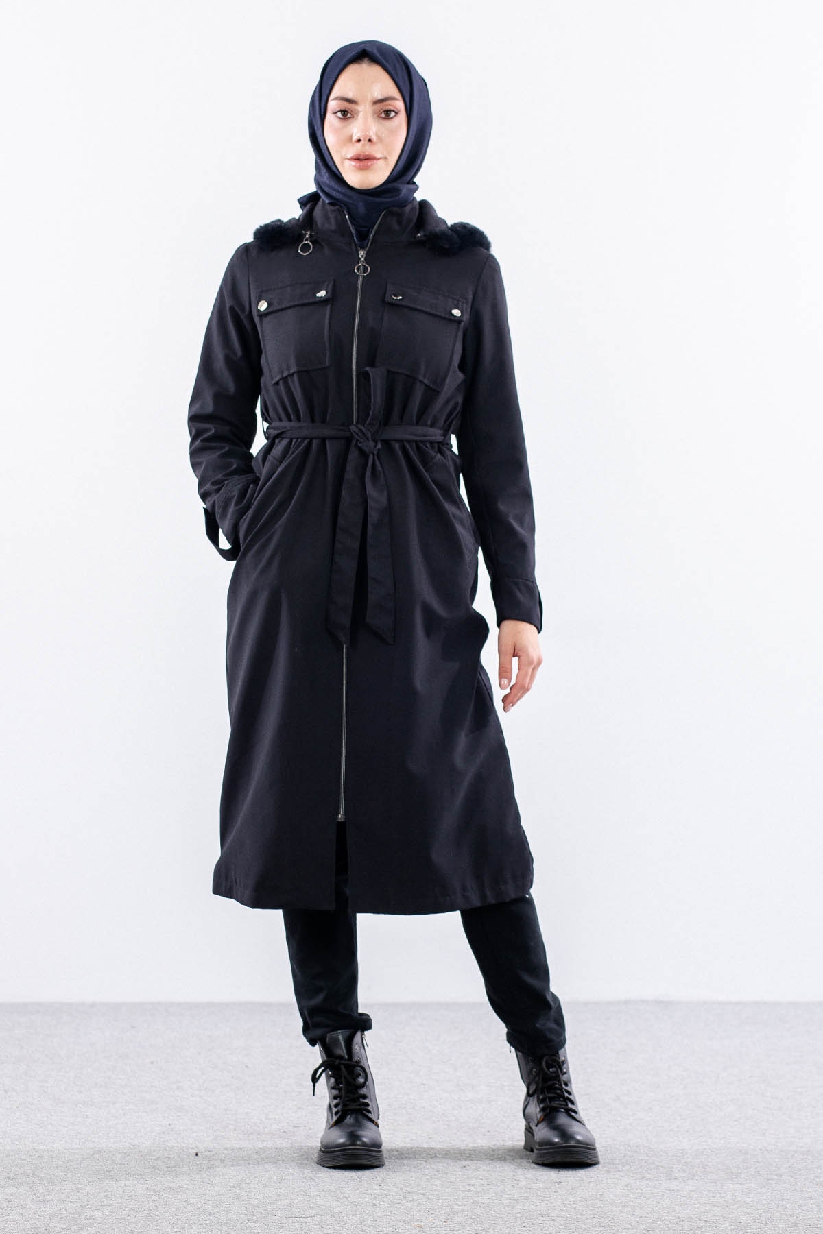 F1580 Parka 38-48 Kurklu Kapson - Siyah - 1