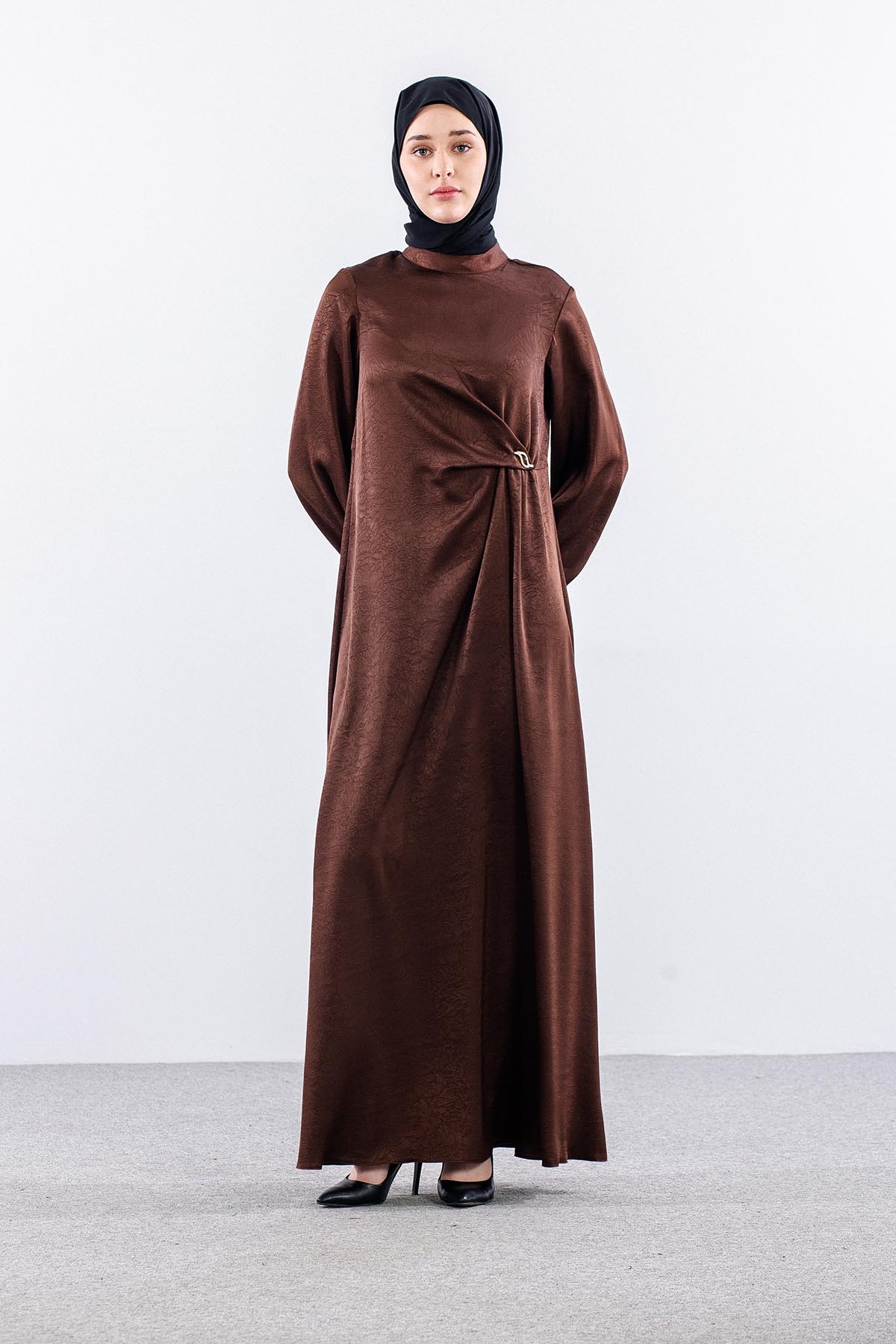 G-1505 Elbi̇se 38-48 Saten Kumas - Kahve - 1