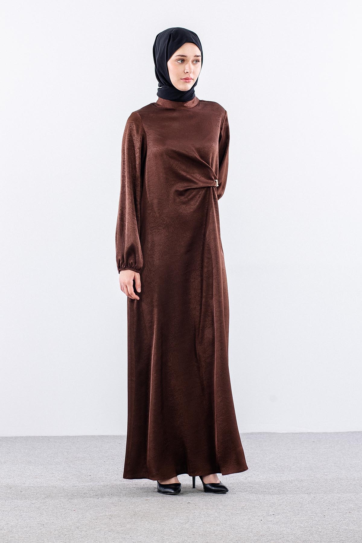 G-1505 Elbi̇se 38-48 Saten Kumas - Kahve - 2