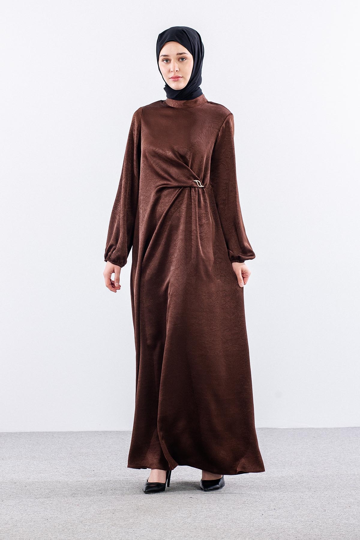 G-1505 Elbi̇se 38-48 Saten Kumas - Kahve - 3