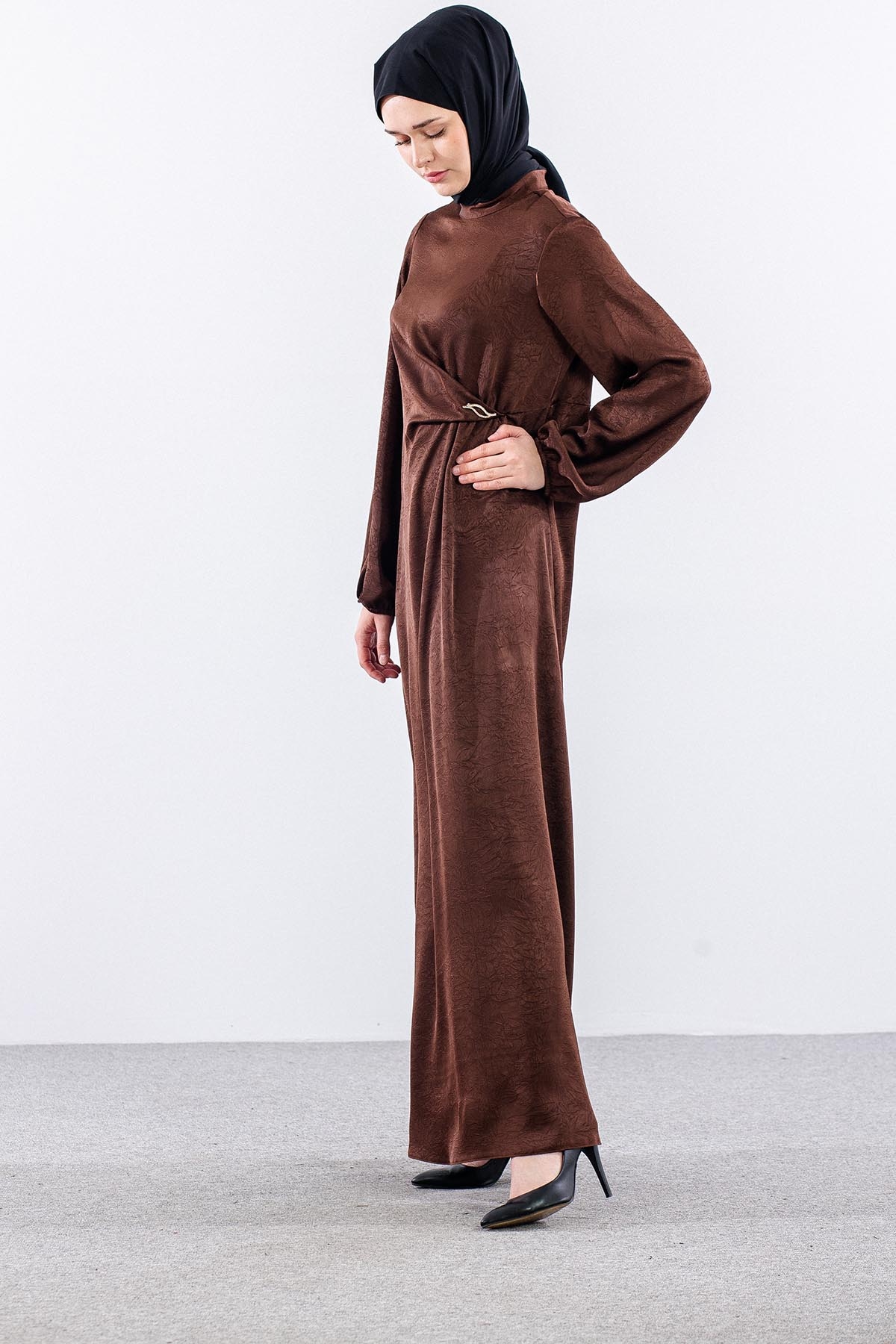 G-1505 Elbi̇se 38-48 Saten Kumas - Kahve - 4