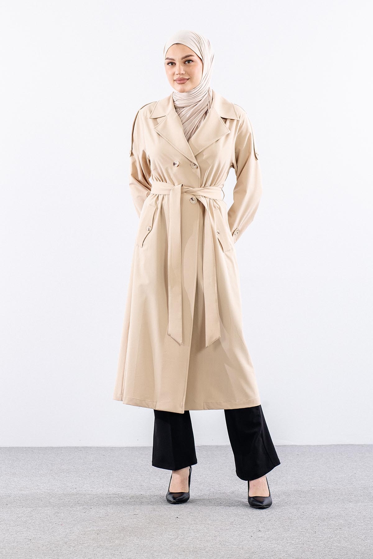 G-1513 Trençkot 38-46 42 Beden çi̇ft - Bej - 2