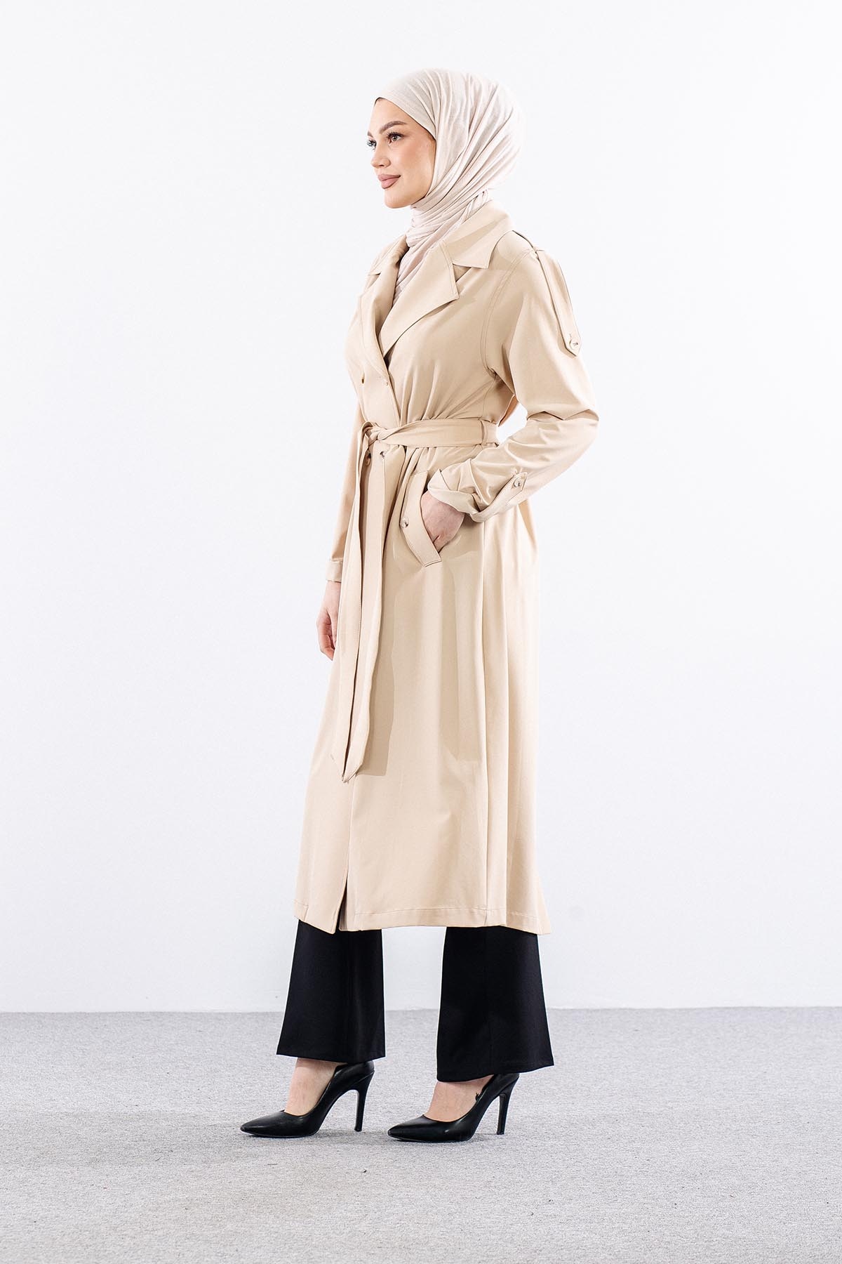 G-1513 Trençkot 38-46 42 Beden çi̇ft - Bej - 3