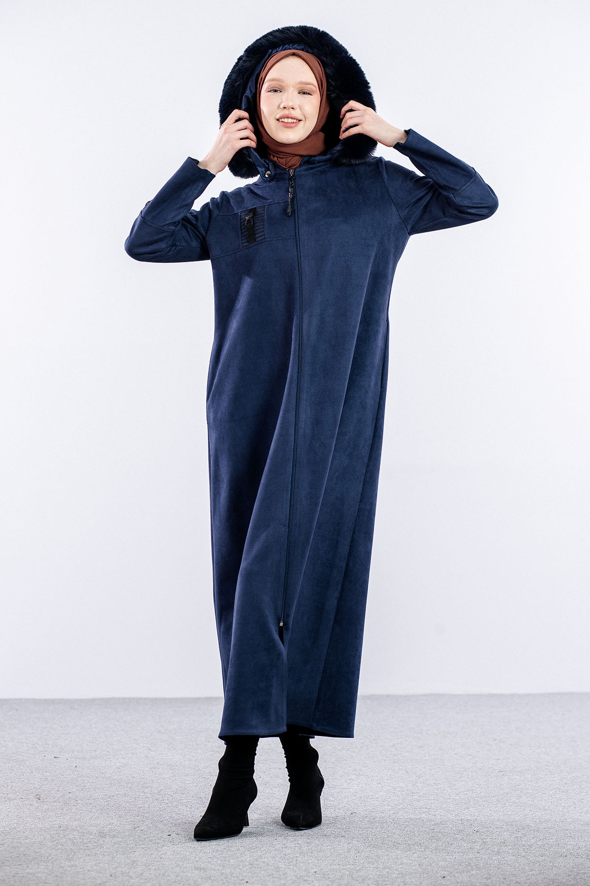 H599 Pardesü 40-50 Kürklü - Lacivert - 1