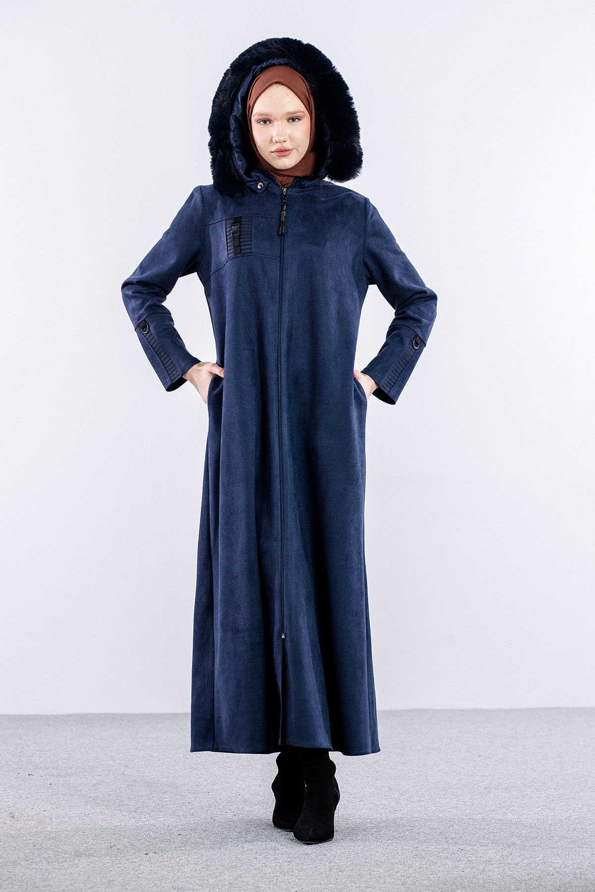 H599 Pardesü 40-50 Kürklü - Lacivert - 2