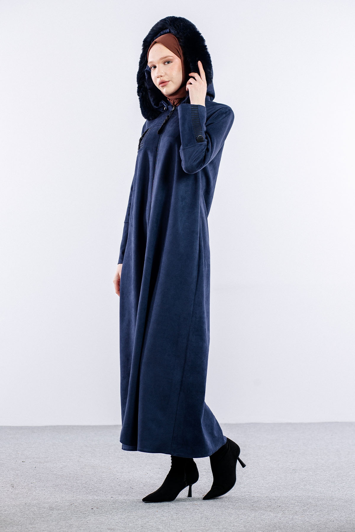 H599 Pardesü 40-50 Kürklü - Lacivert - 3
