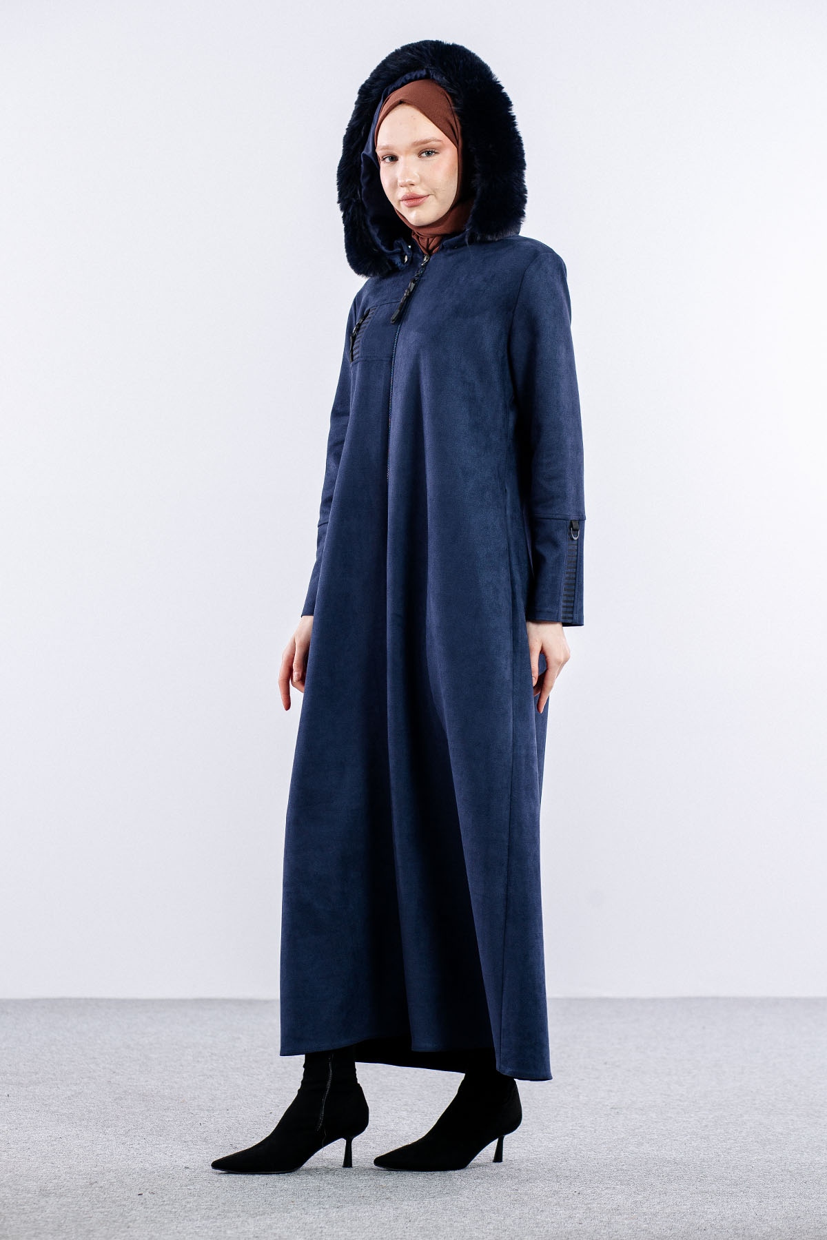 H599 Pardesü 40-50 Kürklü - Lacivert - 4