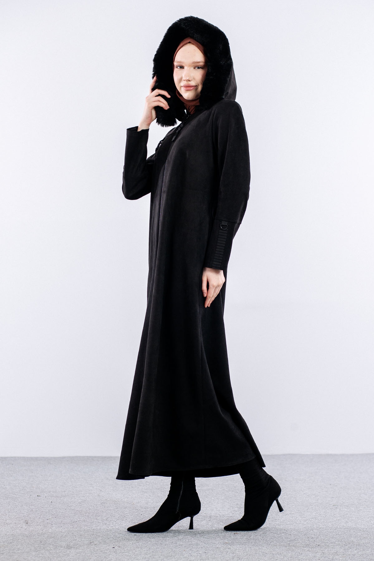 H599 Pardesü 40-50 Kürklü - Siyah - 3