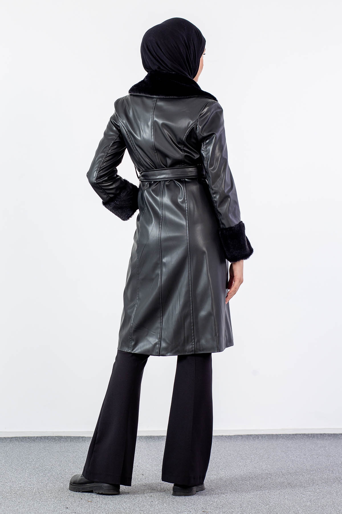 K1886-00 Kürklü Deri Kap S-m-l - Siyah - 5