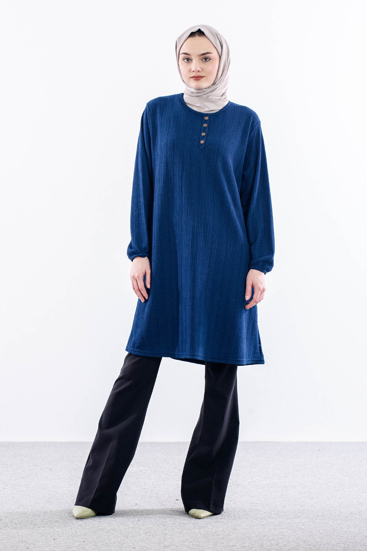 Merve Burgu Tunik 48-50-52 Dugme - Indigo - 1
