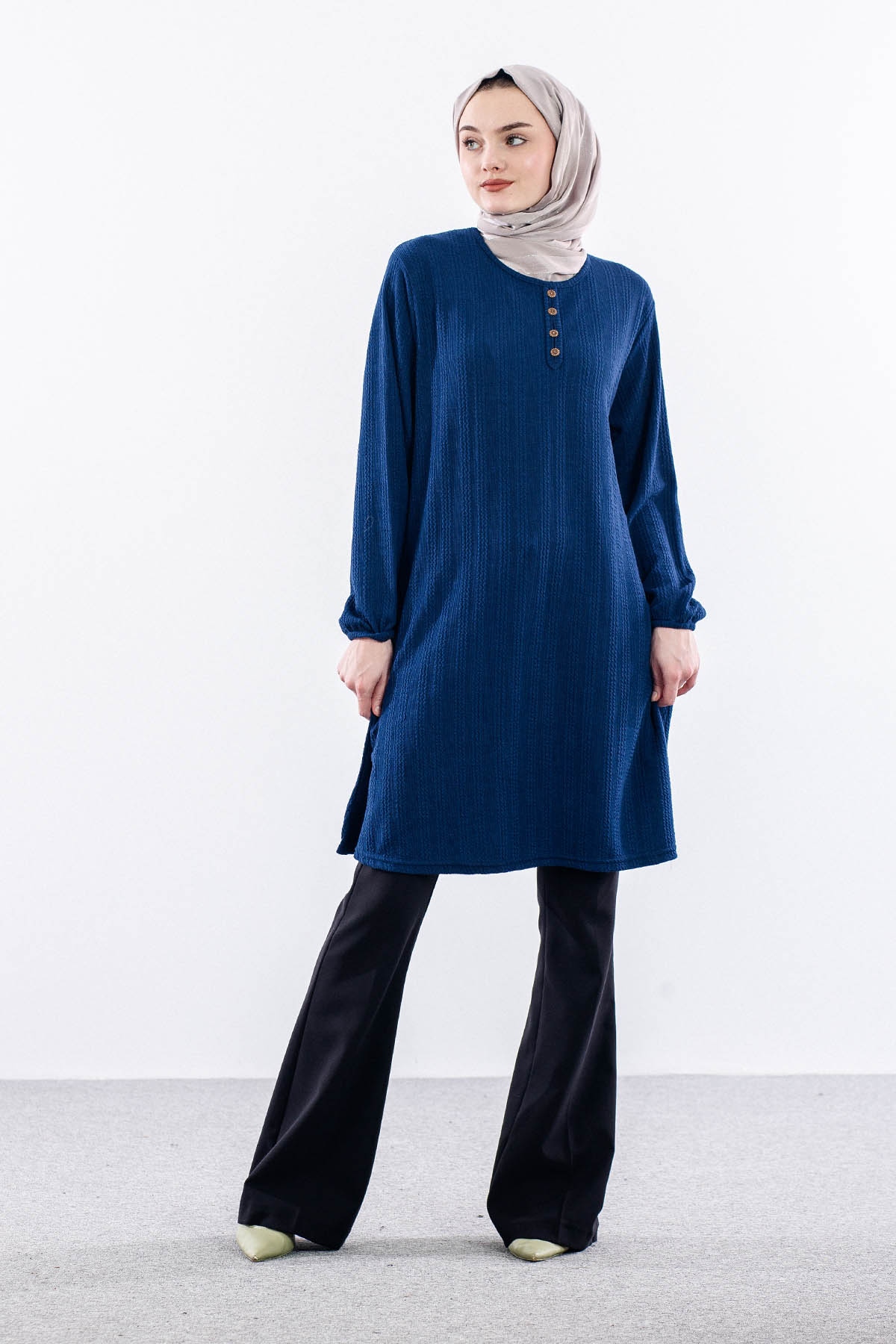 Merve Burgu Tunik 48-50-52 Dugme - Indigo - 2
