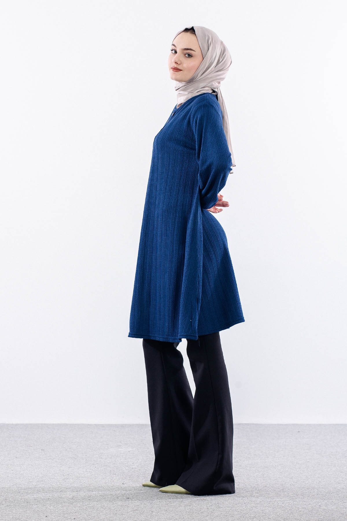 Merve Burgu Tunik 48-50-52 Dugme - Indigo - 3