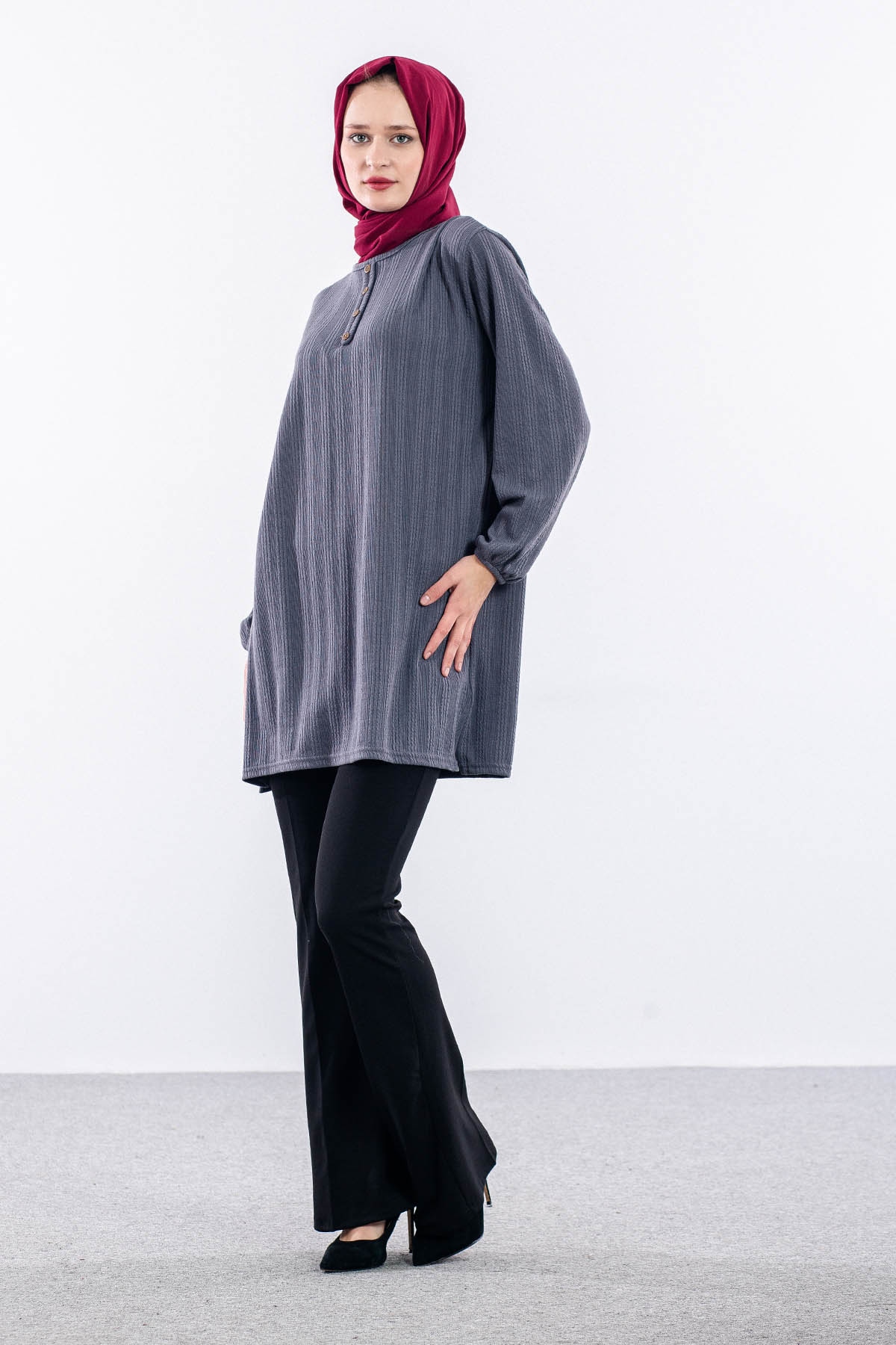 Merve Düğmeli̇ Bb Tunik 46-48-50 - Antrasit - 2