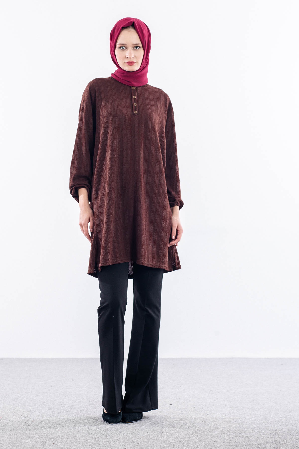 Merve Düğmeli̇ Bb Tunik 46-48-50 - Kahve - 1
