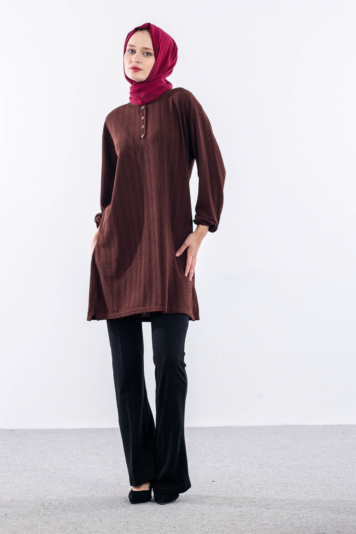 Merve Düğmeli̇ Bb Tunik 46-48-50 - Kahve - 2