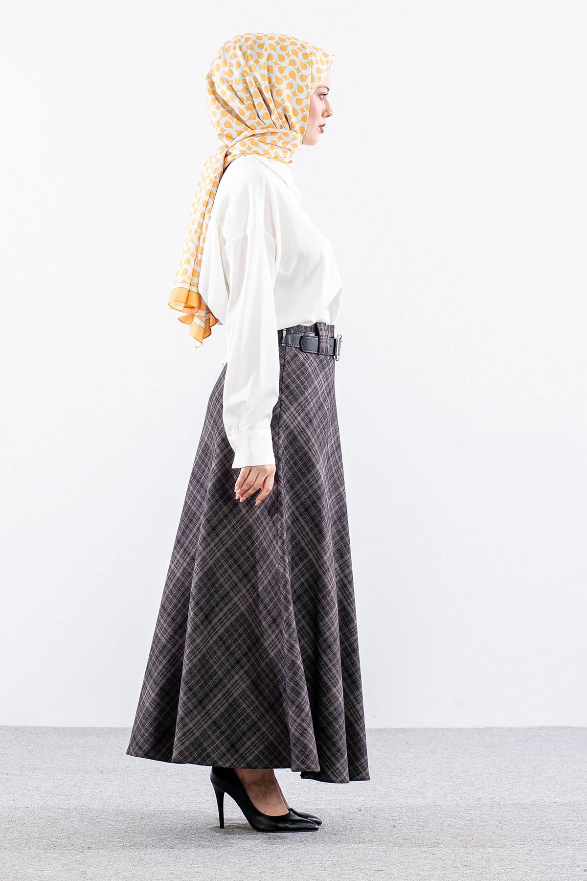 Mevlana Etek 38-48 Ekose Gramaj - Antrasit - 2