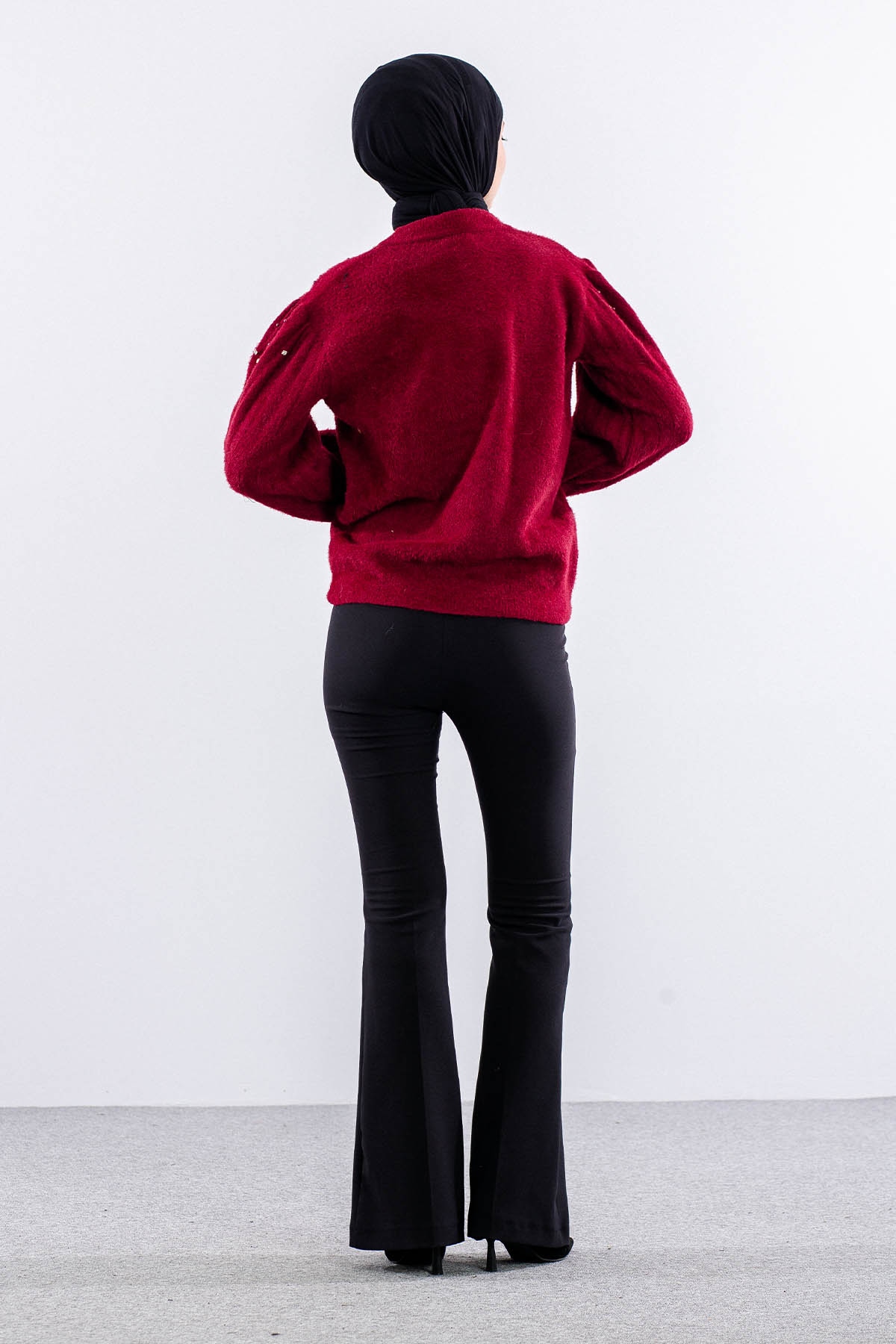 N24117 Triko Kazak Tek Sakalli - Bordo - 5