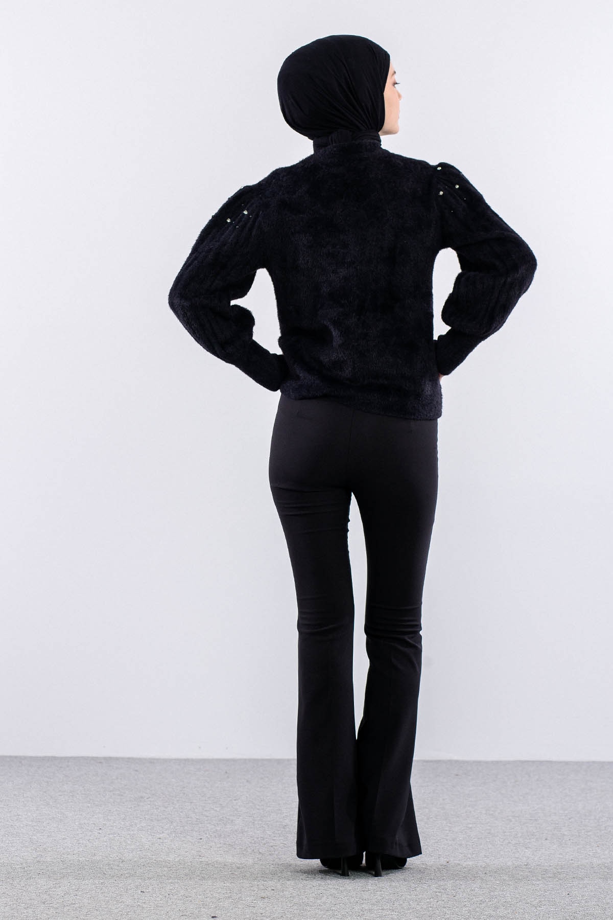 N24117 Triko Kazak Tek Sakalli - Siyah - 5