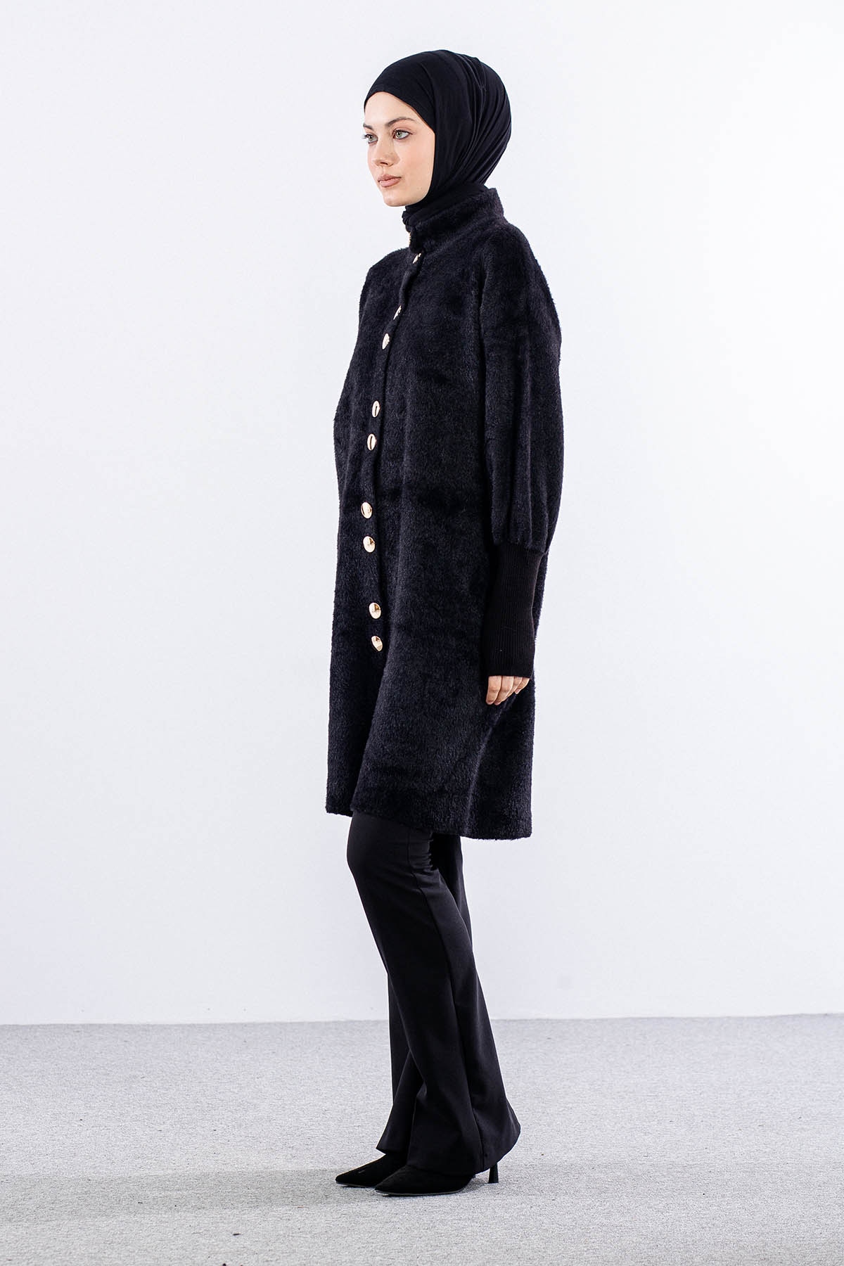 N25025 Peluş Ceket Tek - Siyah - 3