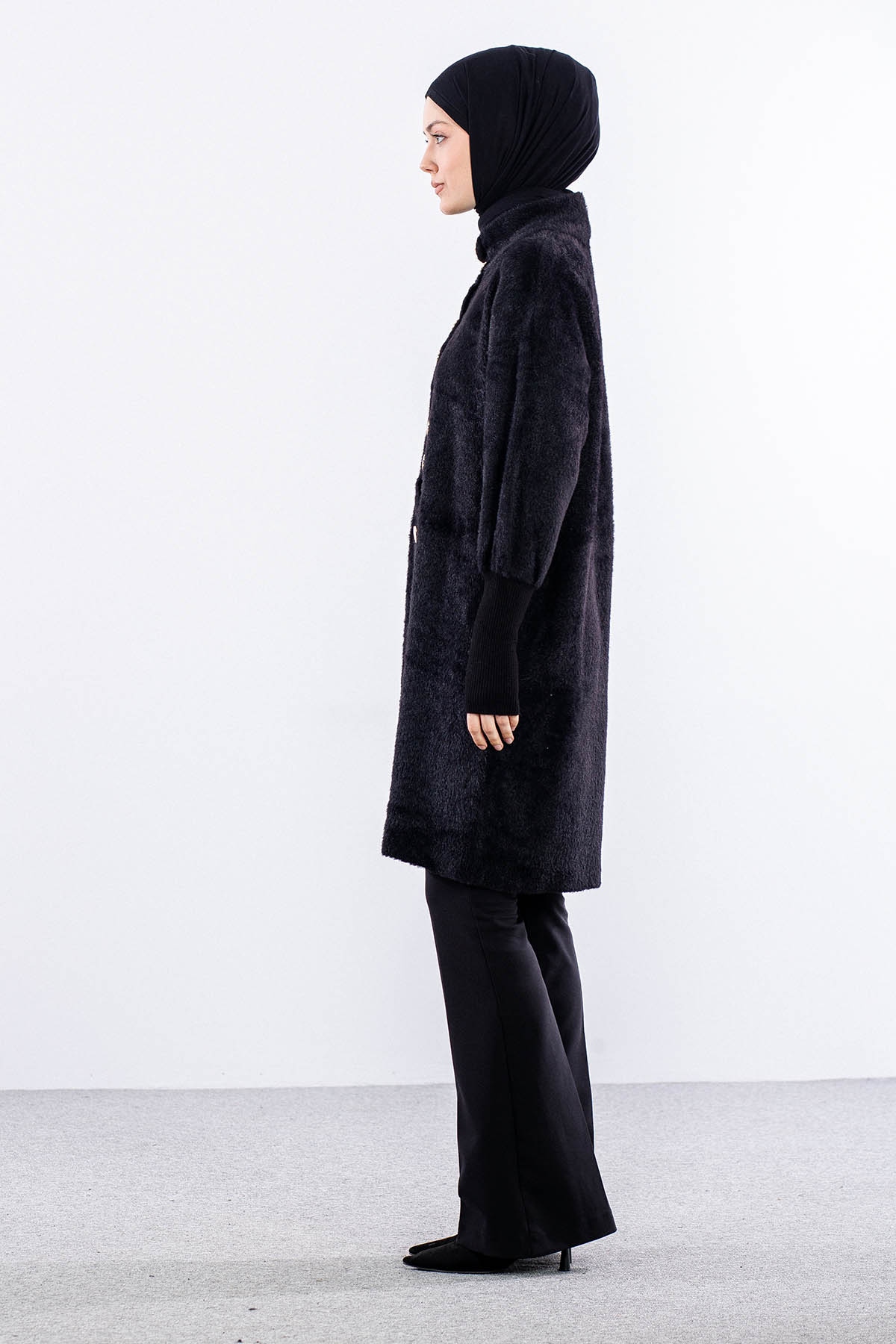 N25025 Peluş Ceket Tek - Siyah - 4
