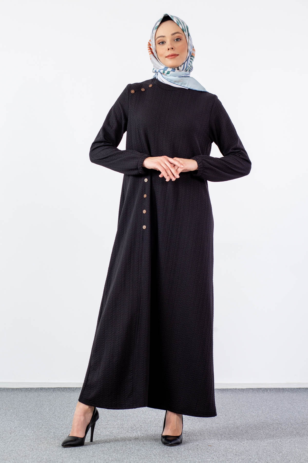 N2688 Elbise 1-2-3-4-5-6 - Siyah - 2