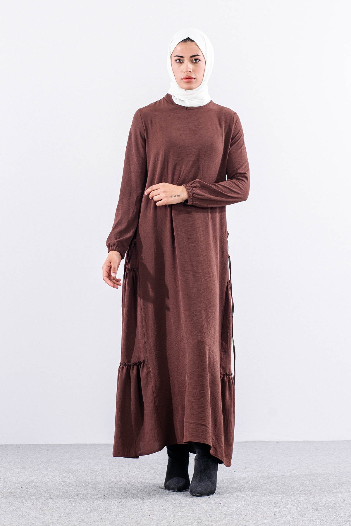 N2817 Elbise 42-52 Yan Detay - Kahve - 1