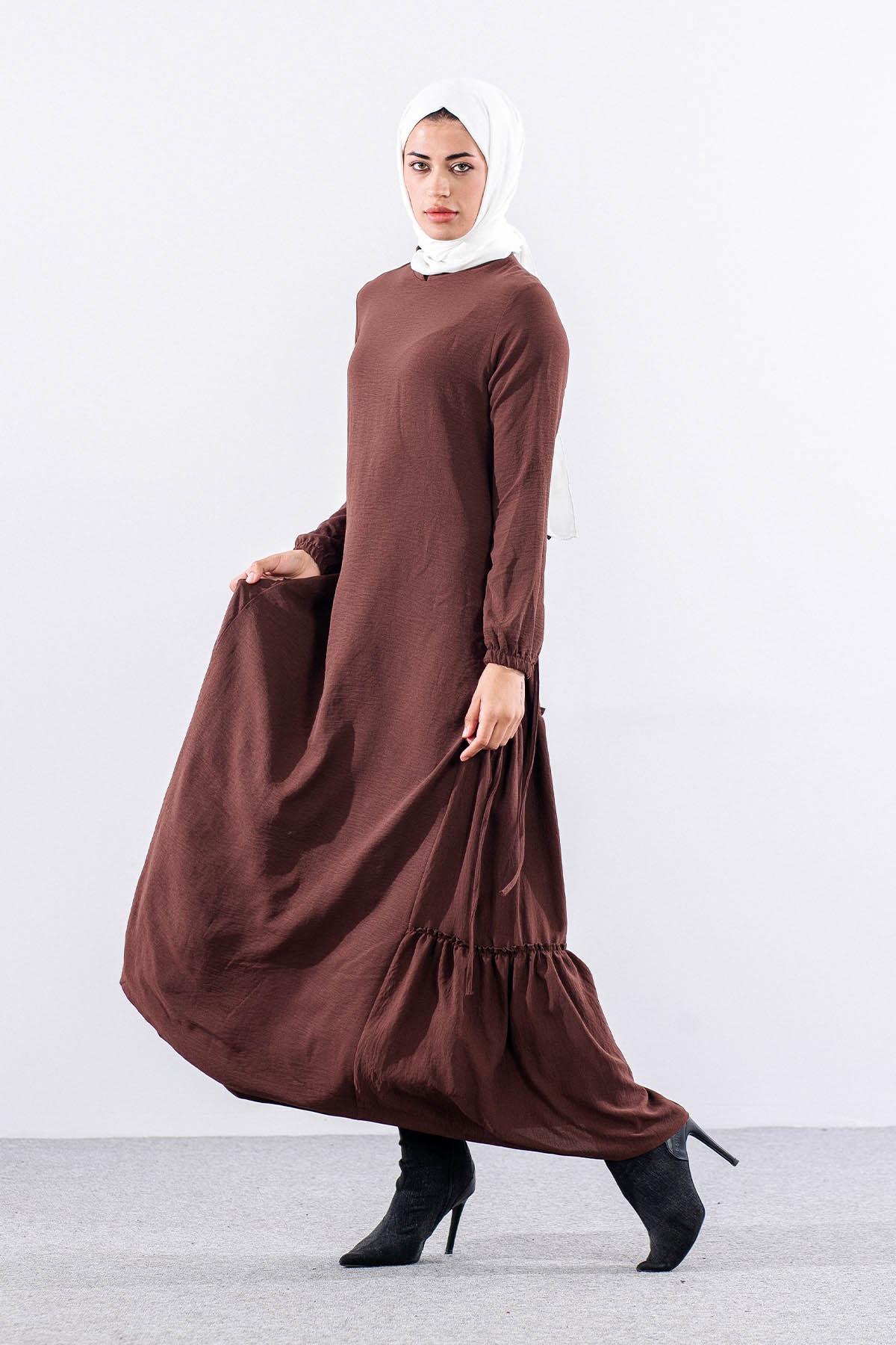 N2817 Elbise 42-52 Yan Detay - Kahve - 4