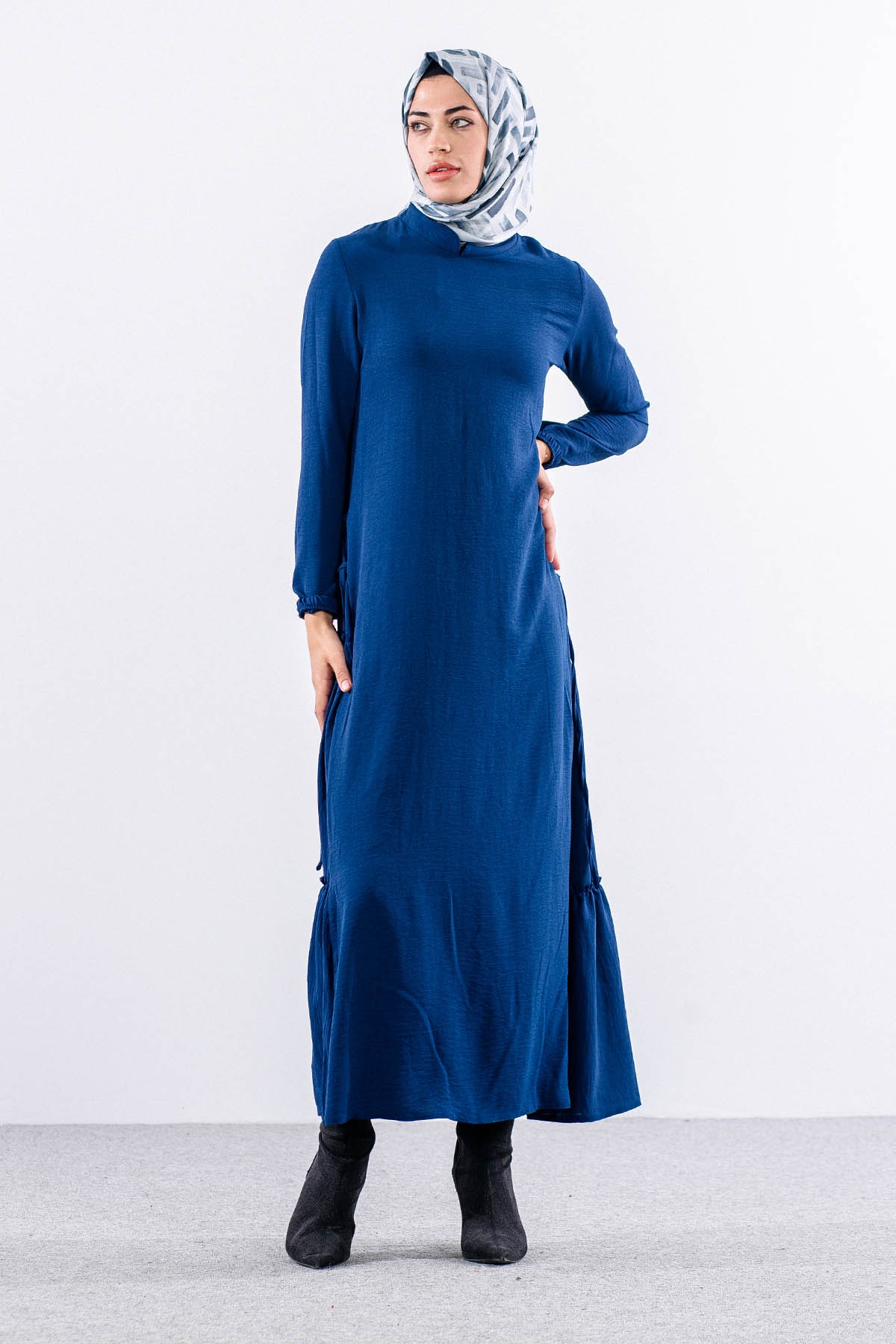N2817 Elbise 42-52 Yan Detay - Lacivert - 1