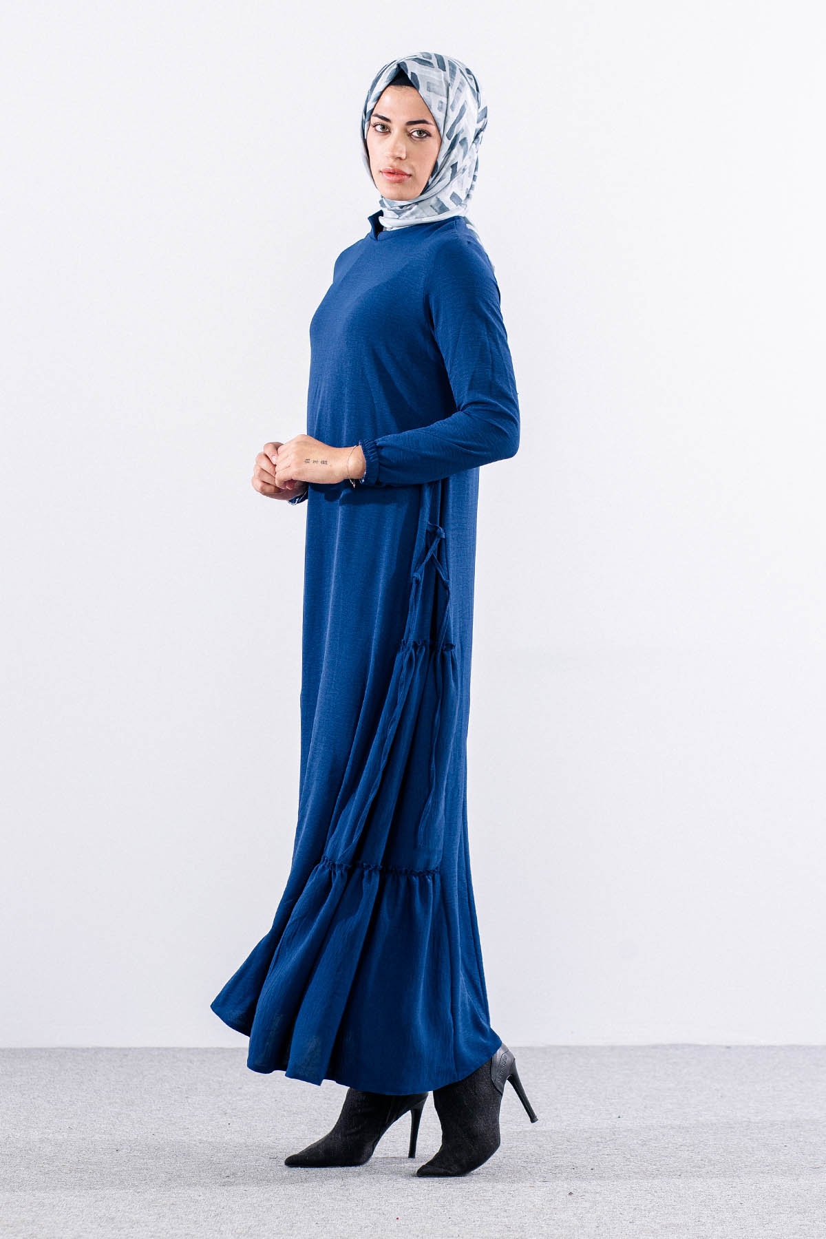 N2817 Elbise 42-52 Yan Detay - Lacivert - 2