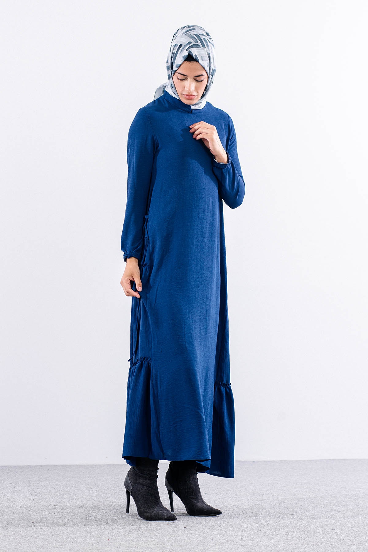 N2817 Elbise 42-52 Yan Detay - Lacivert - 3