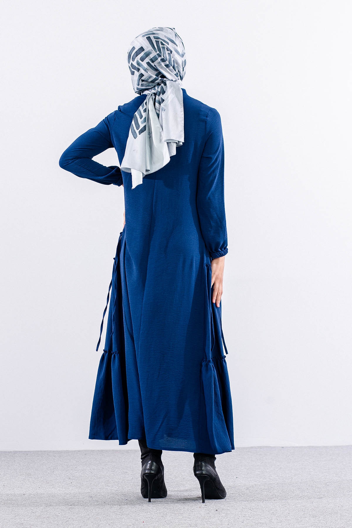 N2817 Elbise 42-52 Yan Detay - Lacivert - 4