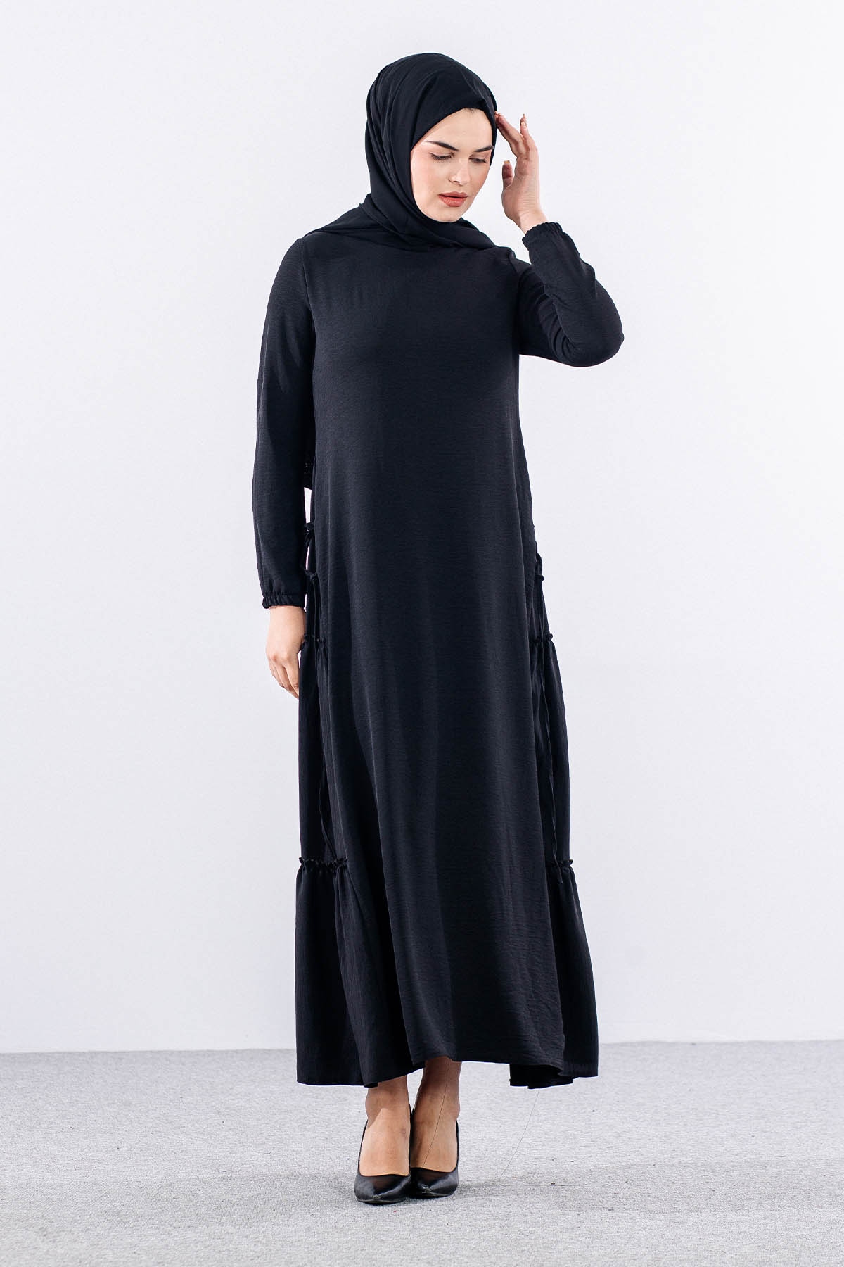 N2817 Elbise 42-52 Yan Detay - Siyah - 2