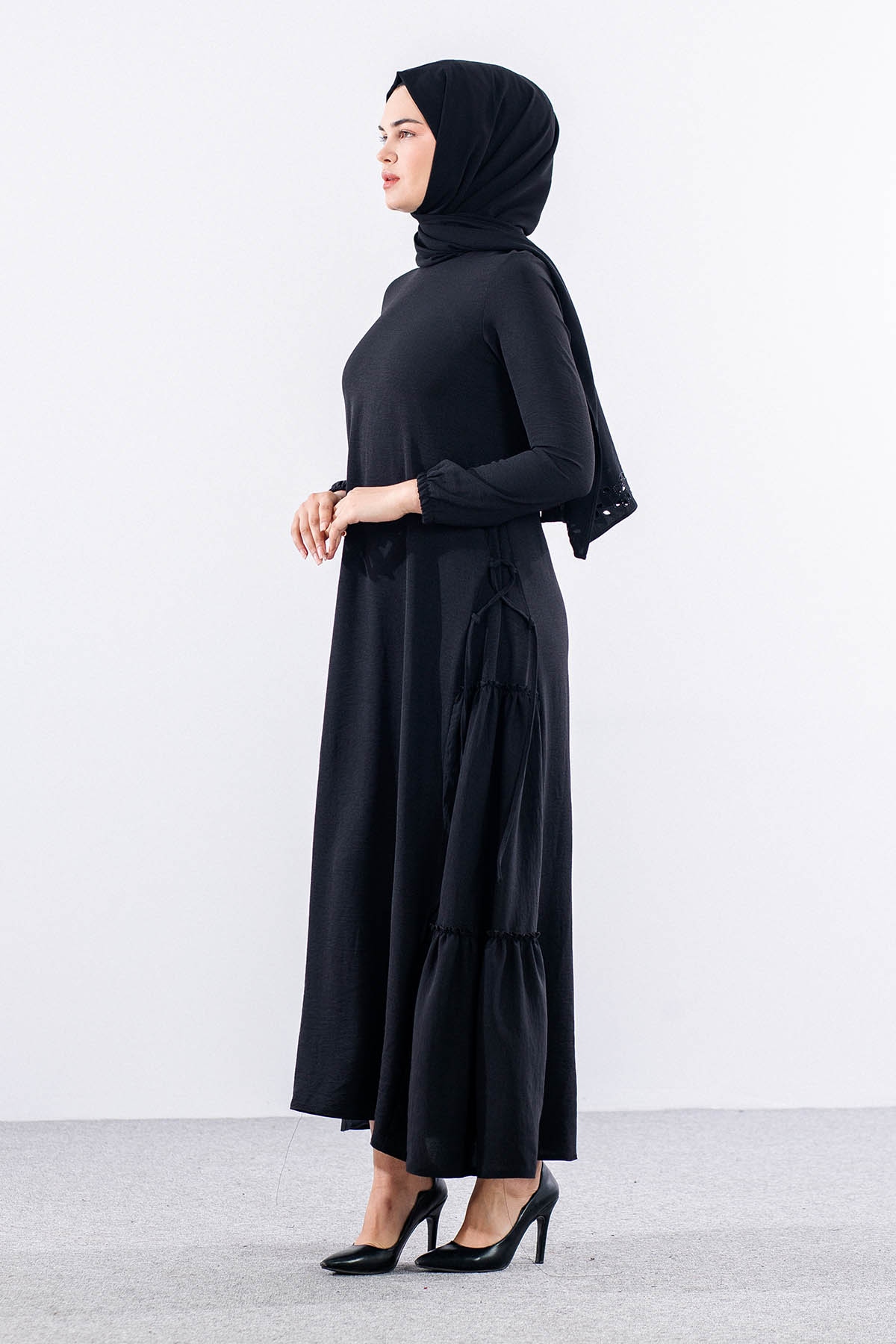 N2817 Elbise 42-52 Yan Detay - Siyah - 3