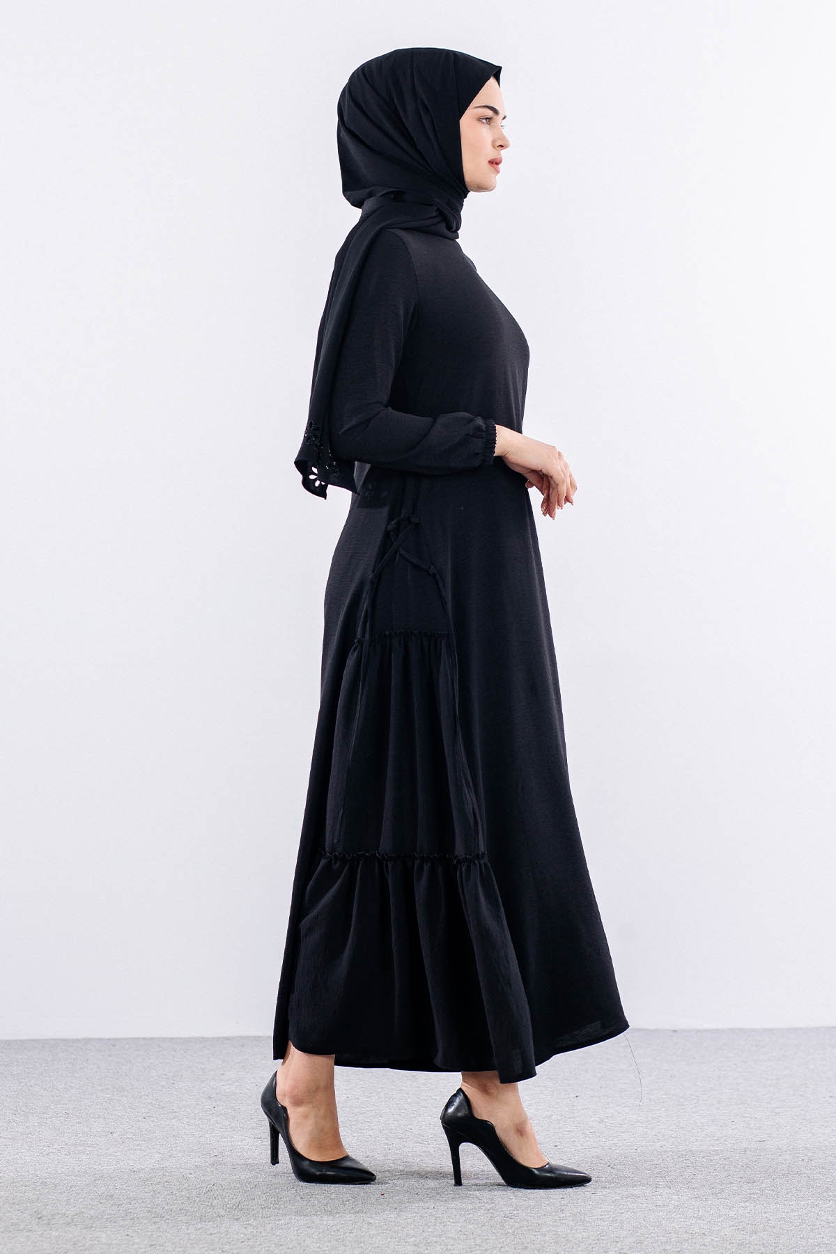 N2817 Elbise 42-52 Yan Detay - Siyah - 4