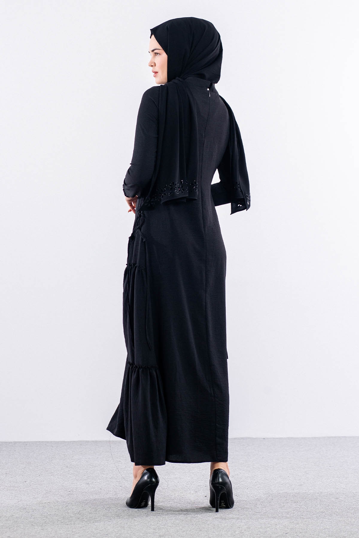 N2817 Elbise 42-52 Yan Detay - Siyah - 5