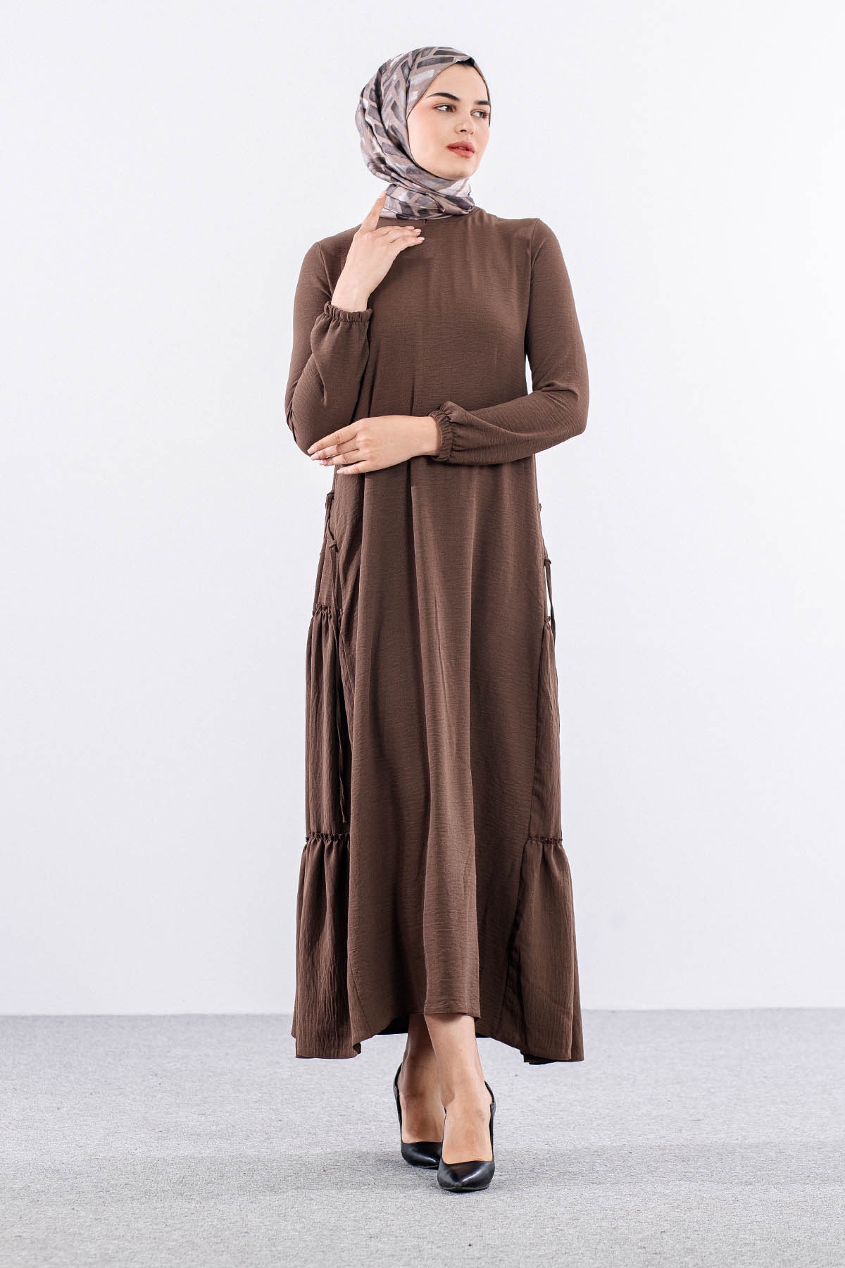 N2817 Elbise 42-52 Yan Detay - Vizon - 1