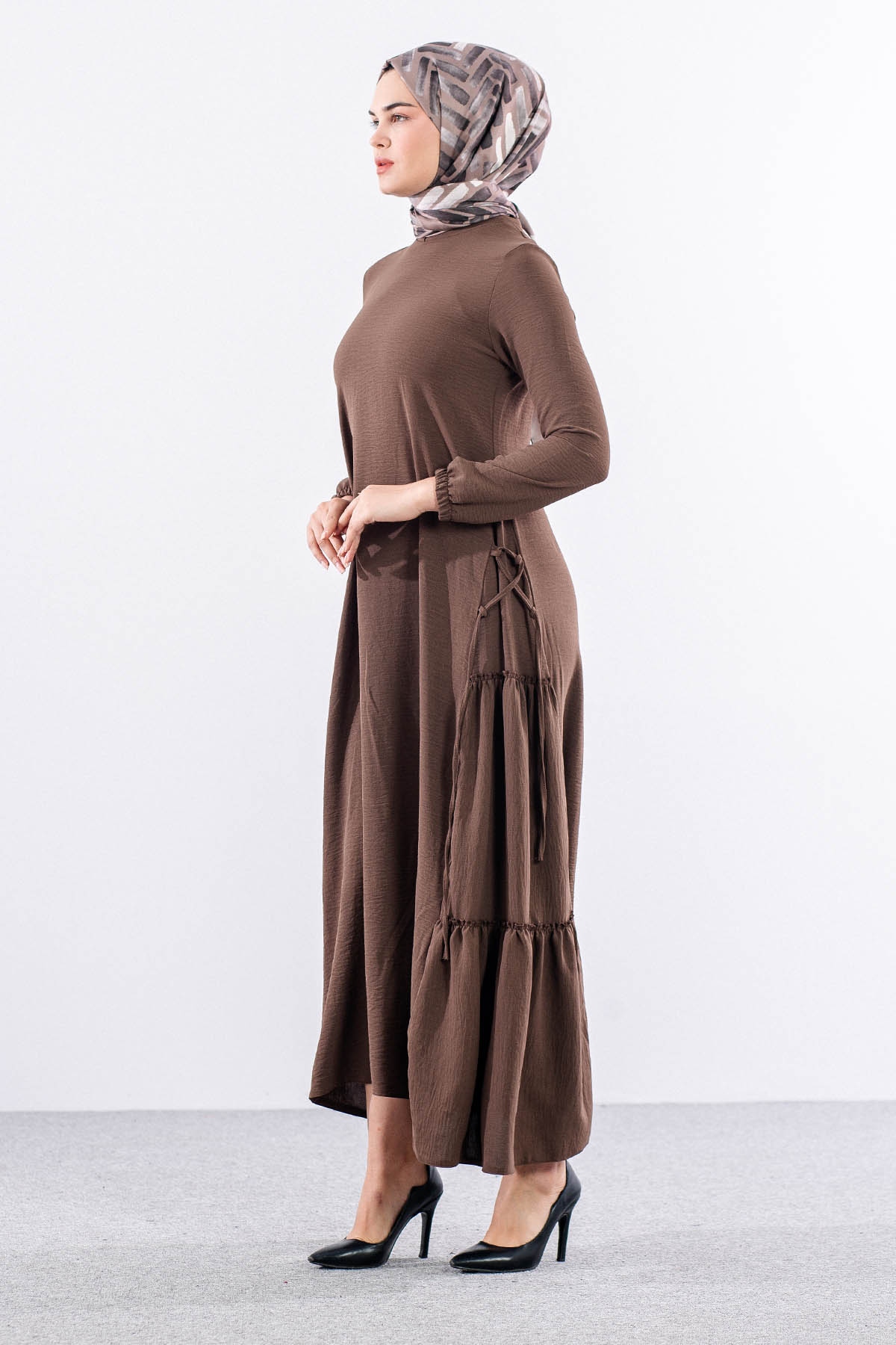 N2817 Elbise 42-52 Yan Detay - Vizon - 3