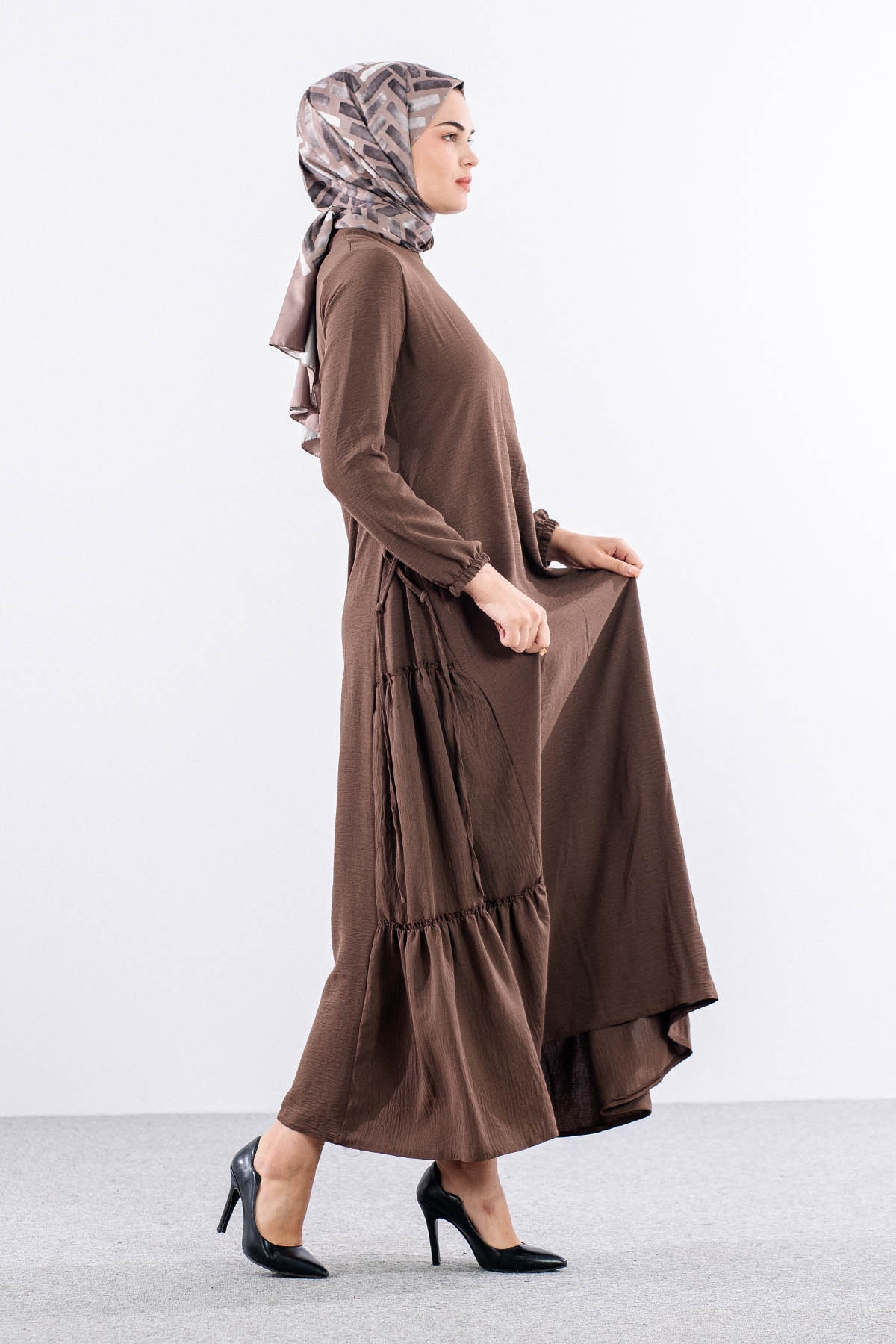 N2817 Elbise 42-52 Yan Detay - Vizon - 4