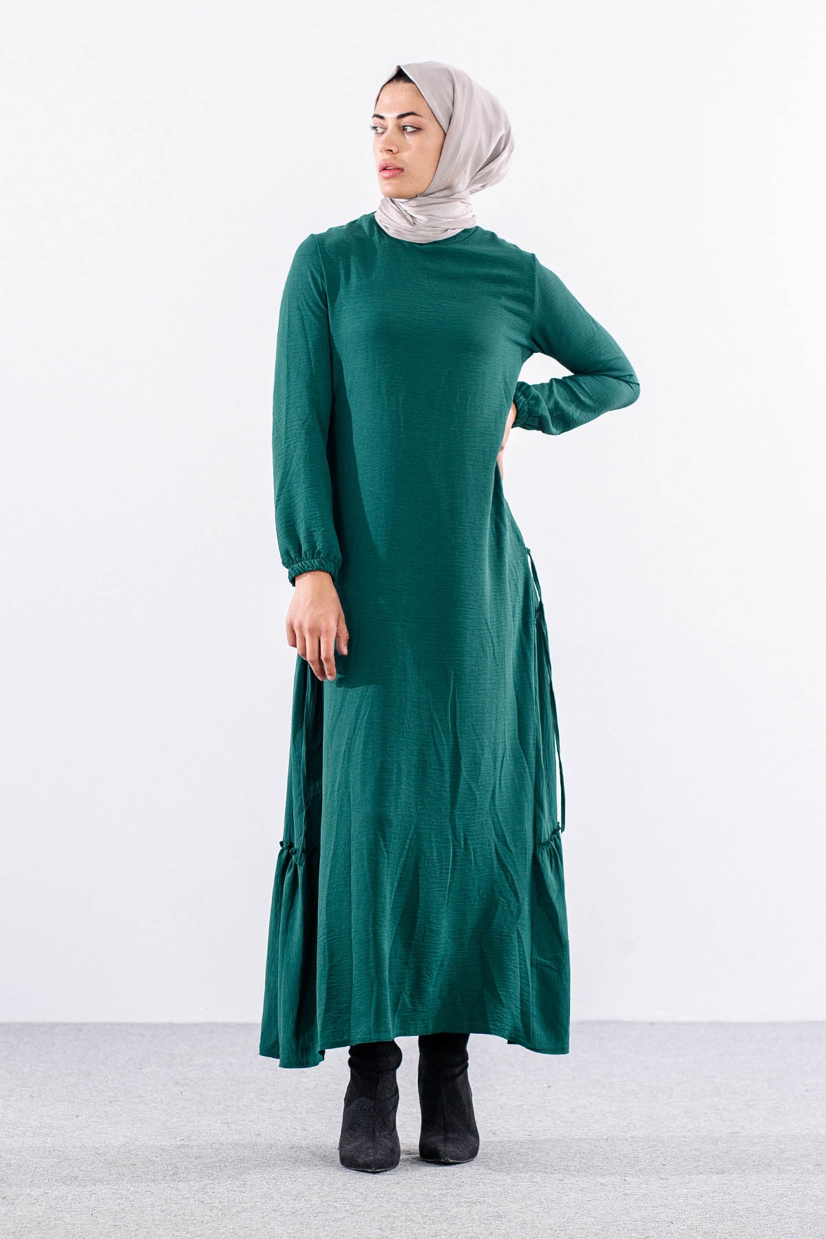 N2817 Elbise 42-52 Yan Detay - Zumrut - 1