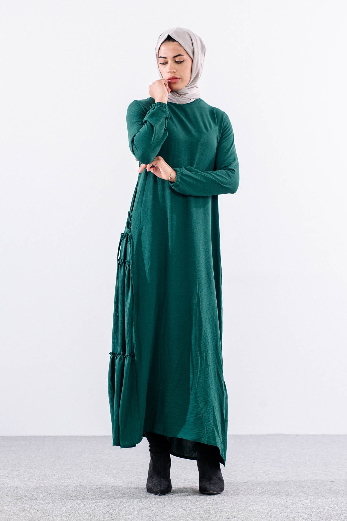 N2817 Elbise 42-52 Yan Detay - Zumrut - 2