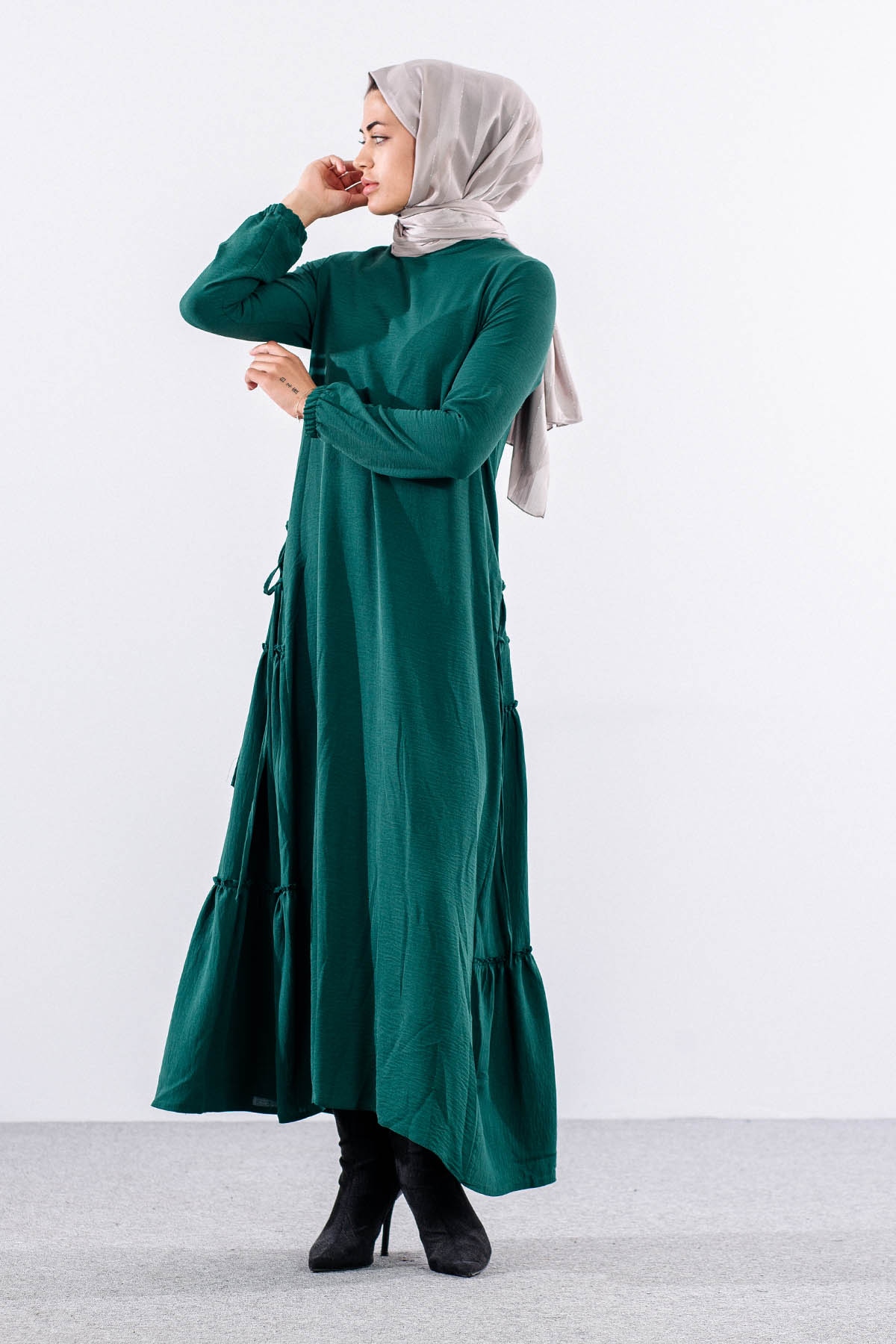 N2817 Elbise 42-52 Yan Detay - Zumrut - 3