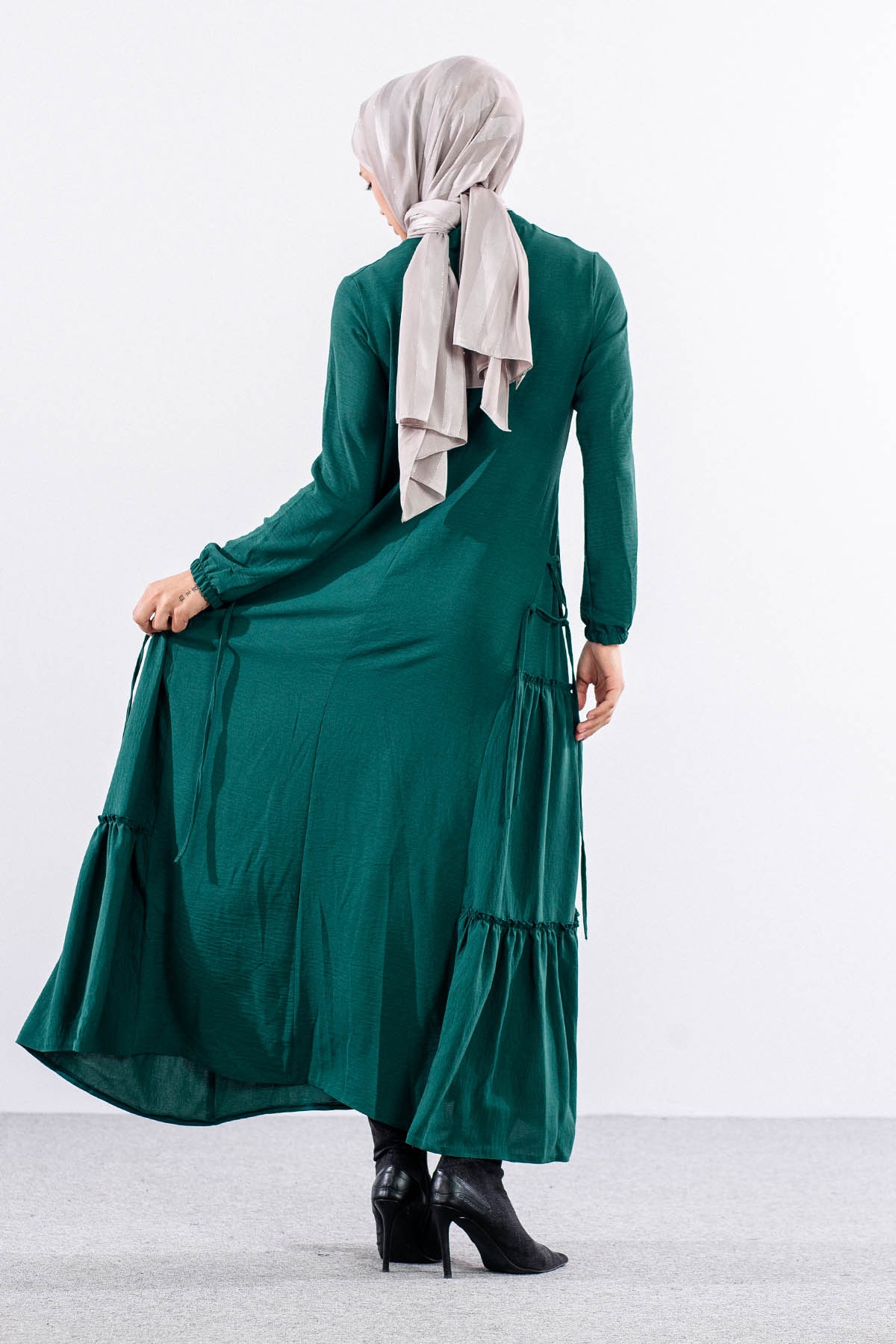 N2817 Elbise 42-52 Yan Detay - Zumrut - 4