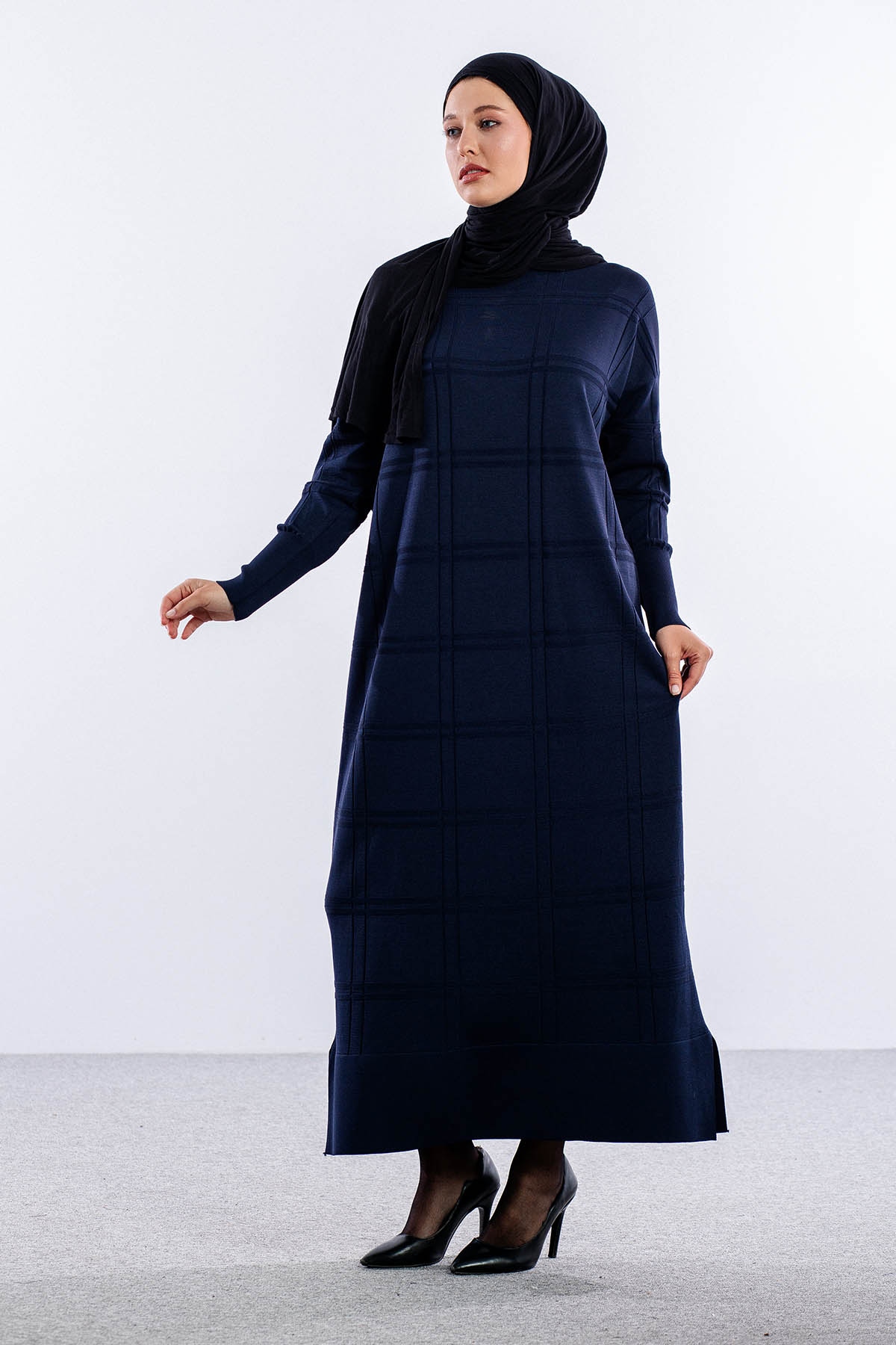 N336 Triko Elbise Tek - Lacivert - 4