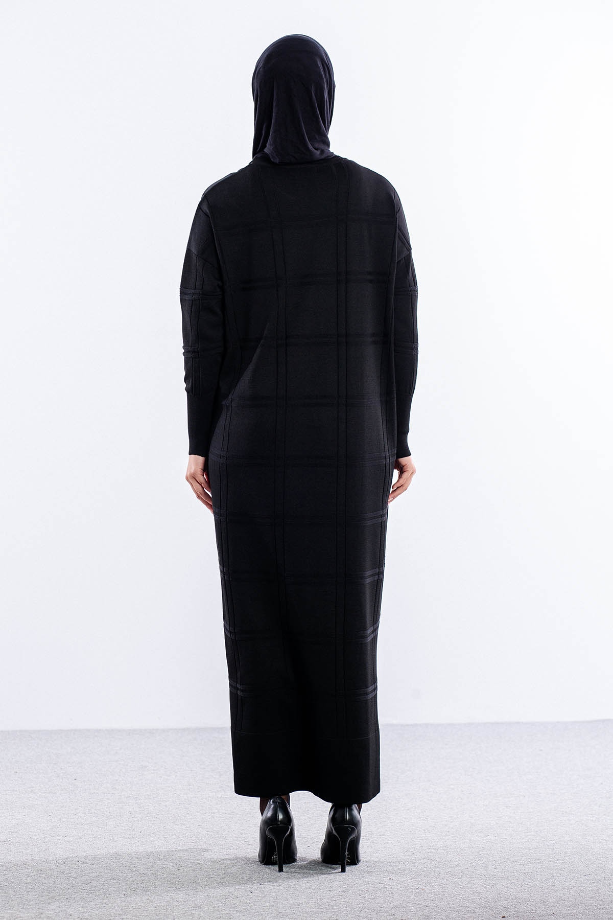 N336 Triko Elbise Tek - Siyah - 4