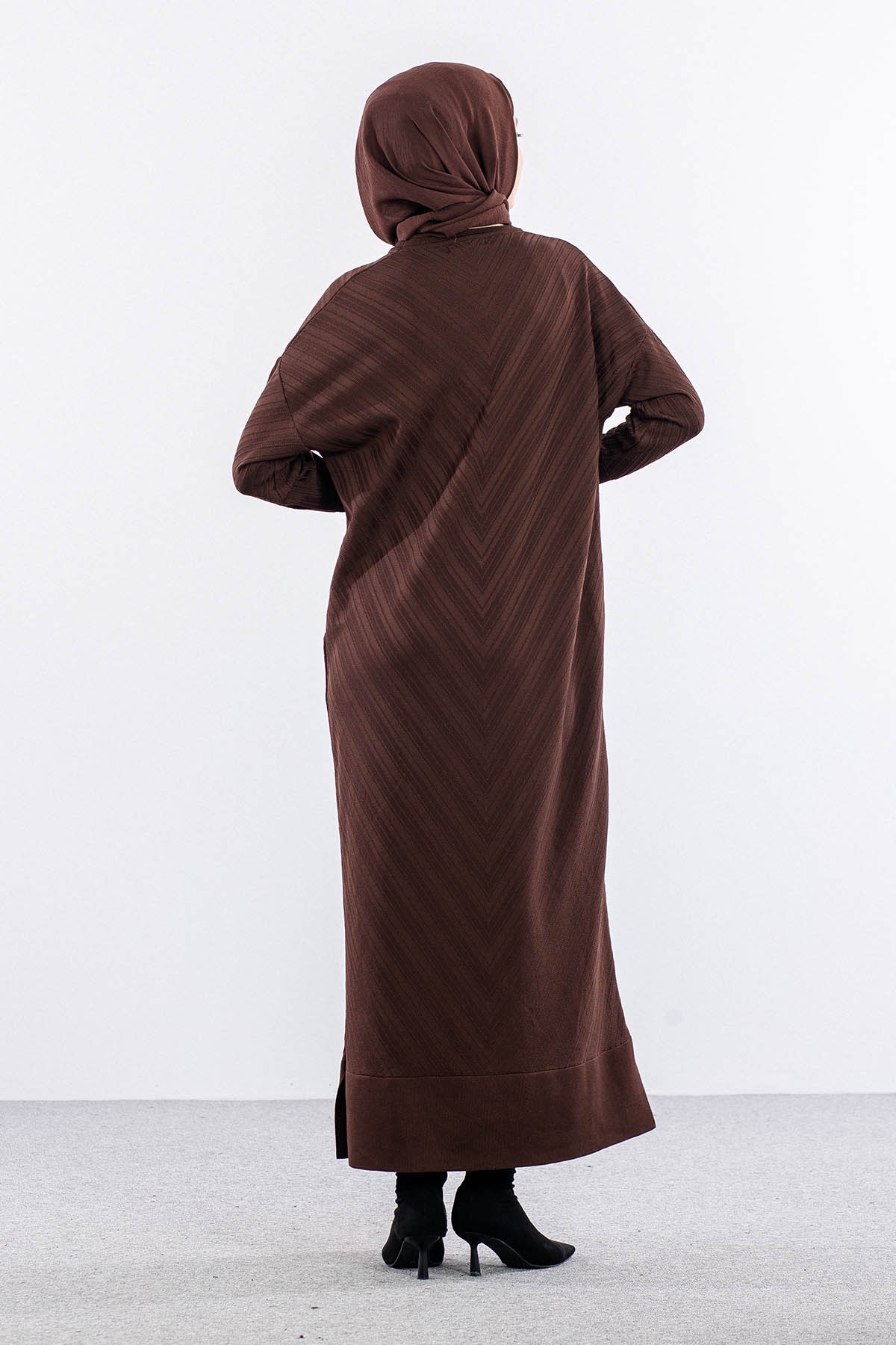 N337 Triko Elbise Tek - Kahve - 8