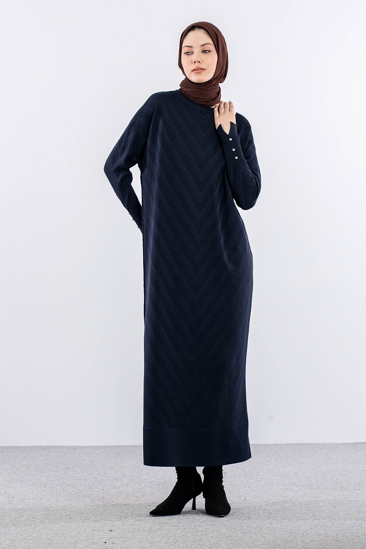 N337 Triko Elbise Tek - Lacivert - 1