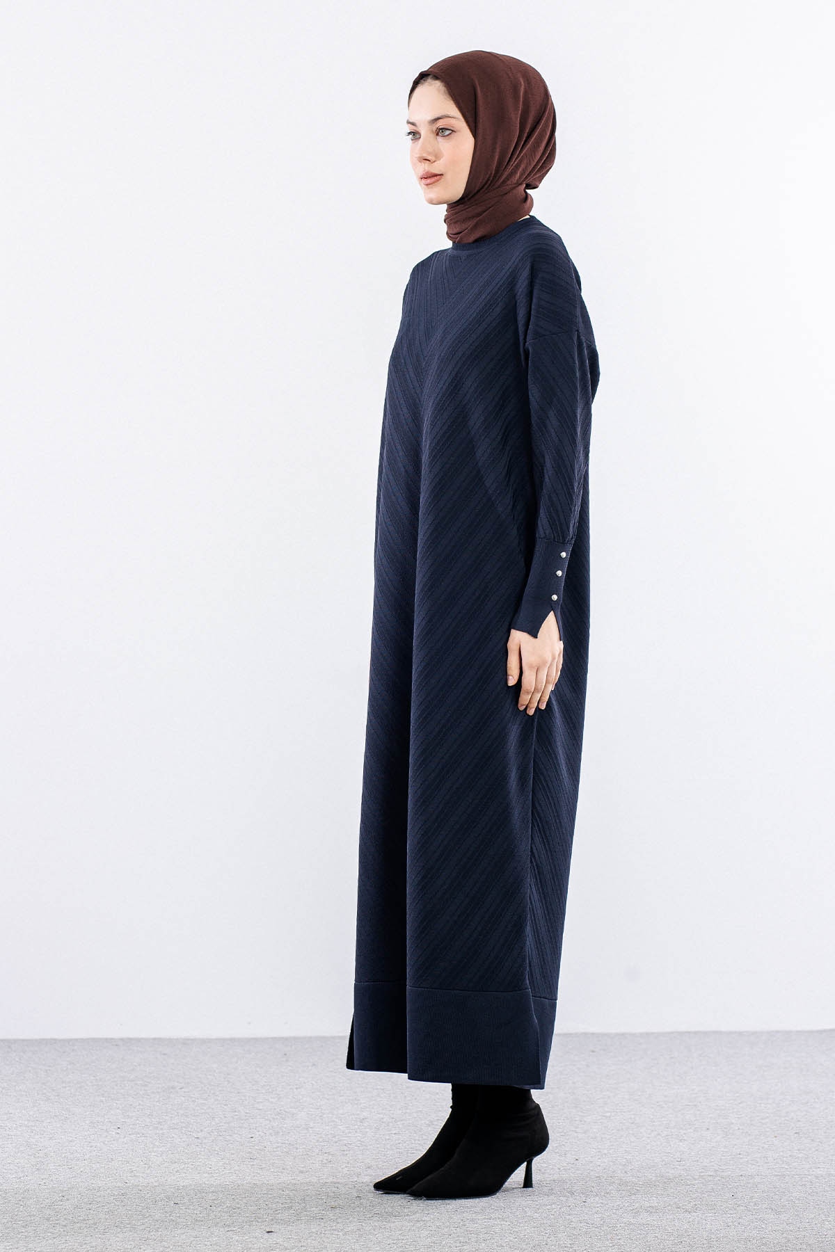 N337 Triko Elbise Tek - Lacivert - 2