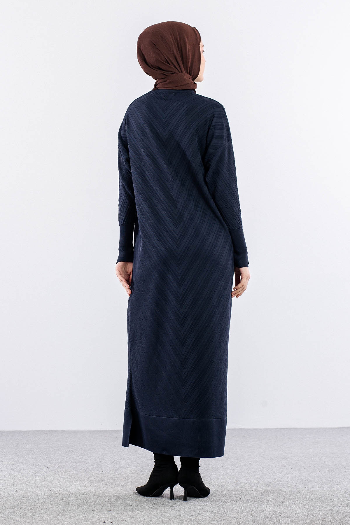 N337 Triko Elbise Tek - Lacivert - 4