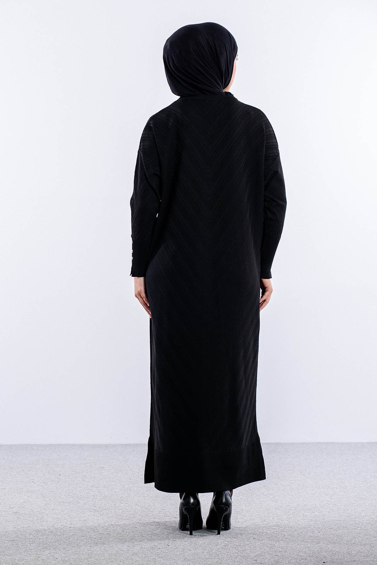 N337 Triko Elbise Tek - Siyah - 3