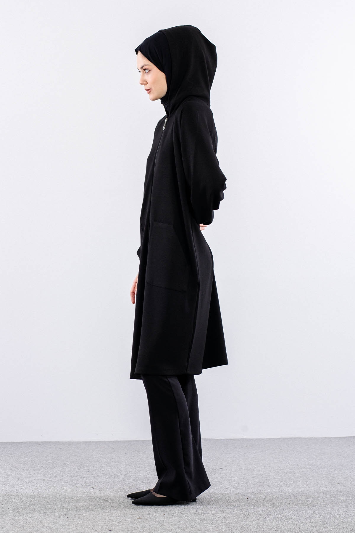 N5015 Triko Tunik Tek Kolda Dugme Detay - Siyah - 4